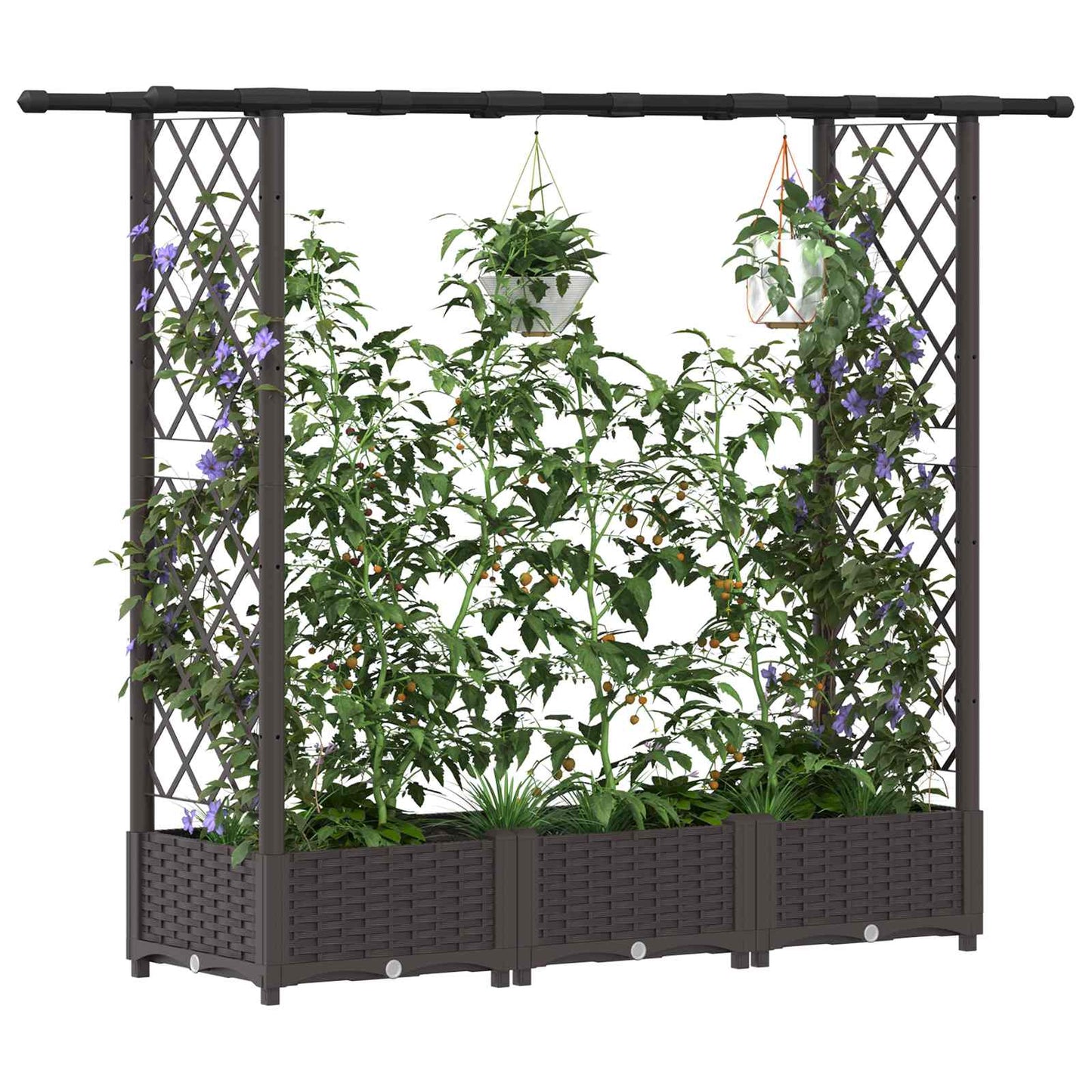 Hevet Bed med Trellis og Tak Brun 164 x 40 x 123 cm PP