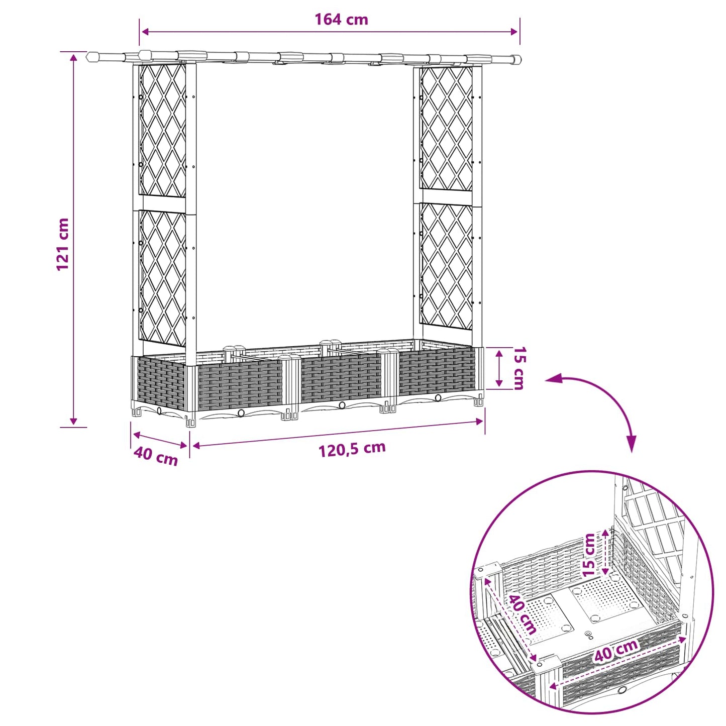 Hevet Bed med Trellis og Tak Brun 164 x 40 x 123 cm PP