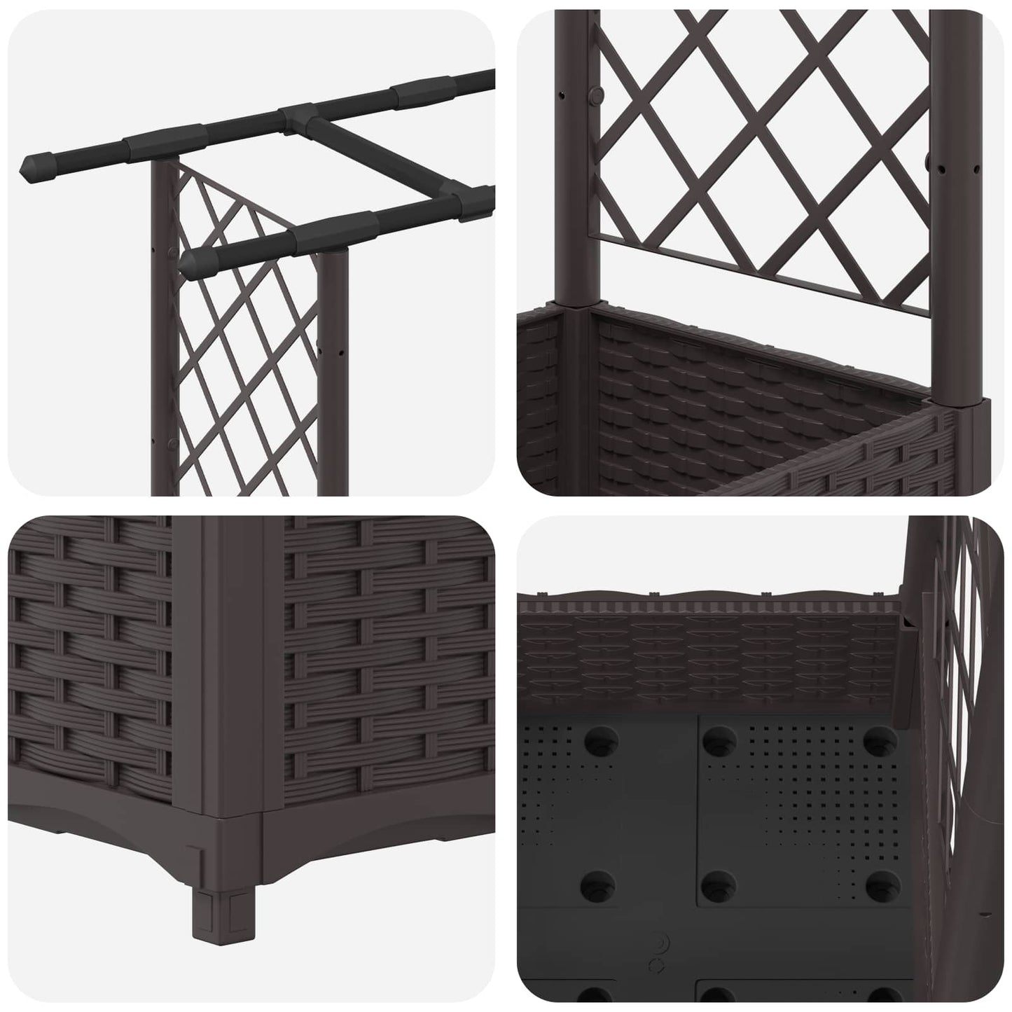 Hevet Bed med Trellis og Tak Brun 203 x 40 x 123 cm PP