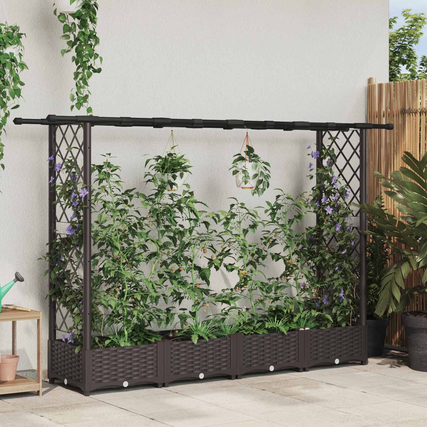 Hevet Bed med Trellis og Tak Brun 203 x 40 x 123 cm PP