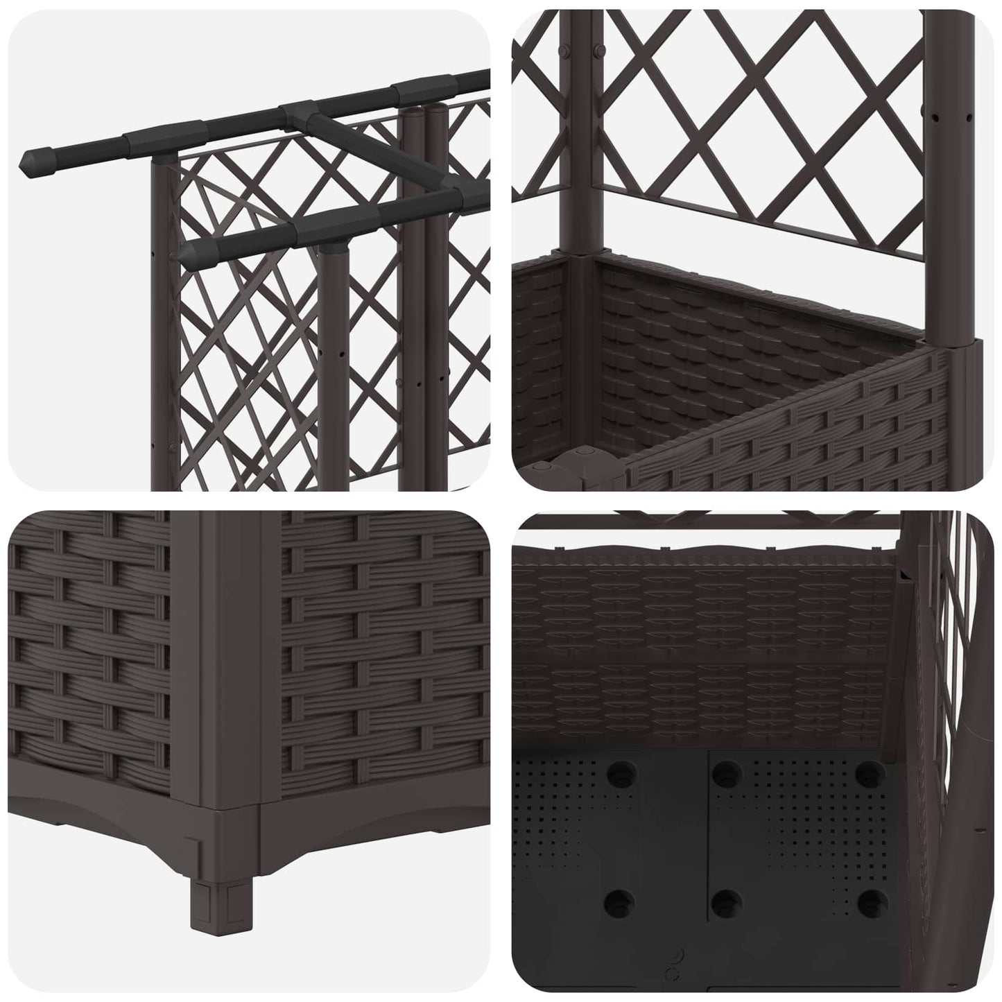 Hevet Bed med Trellis og Tak Brun 124,5 x 40 x 138 cm PP