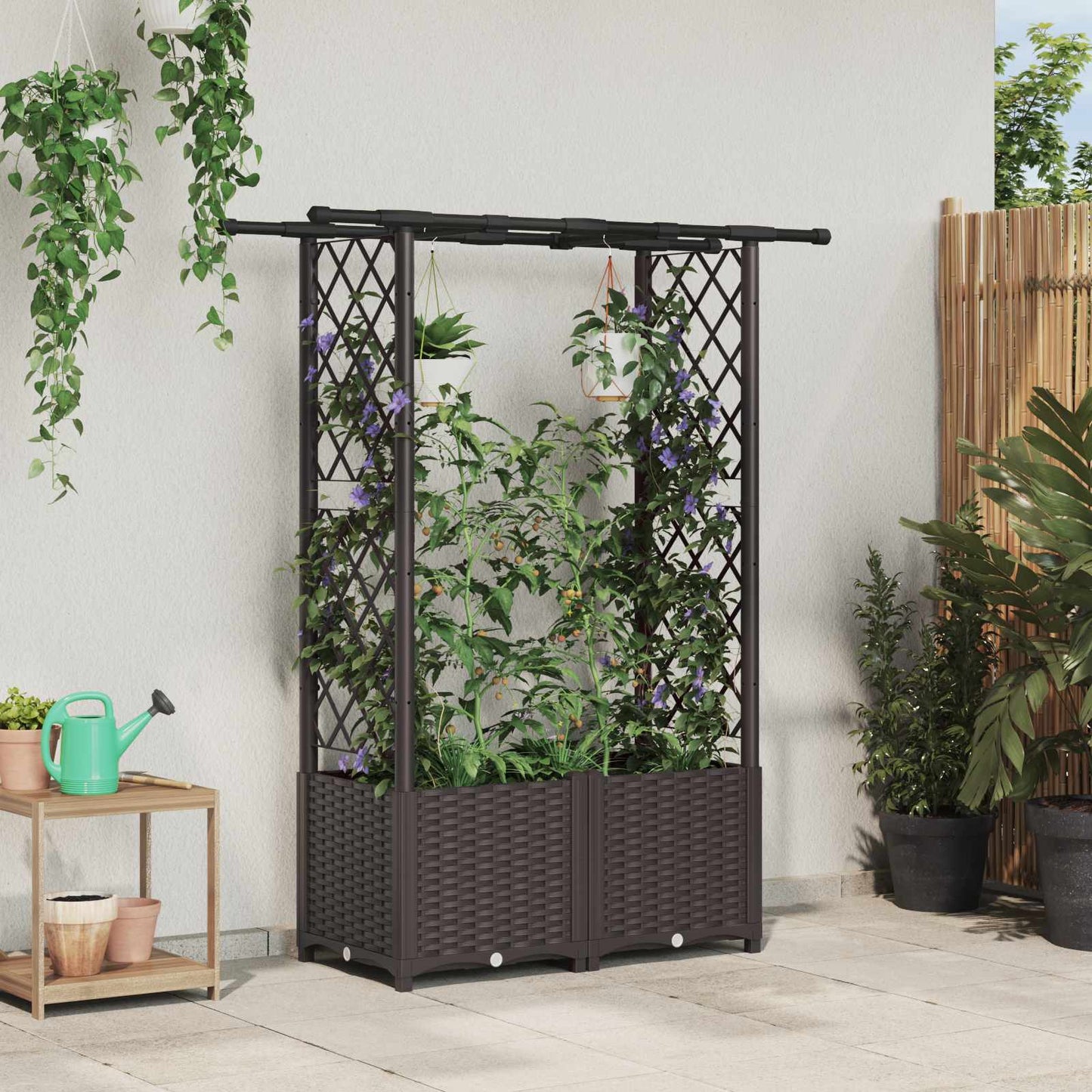 Hevet Bed med Trellis og Tak Brun 124,5 x 40 x 138 cm PP