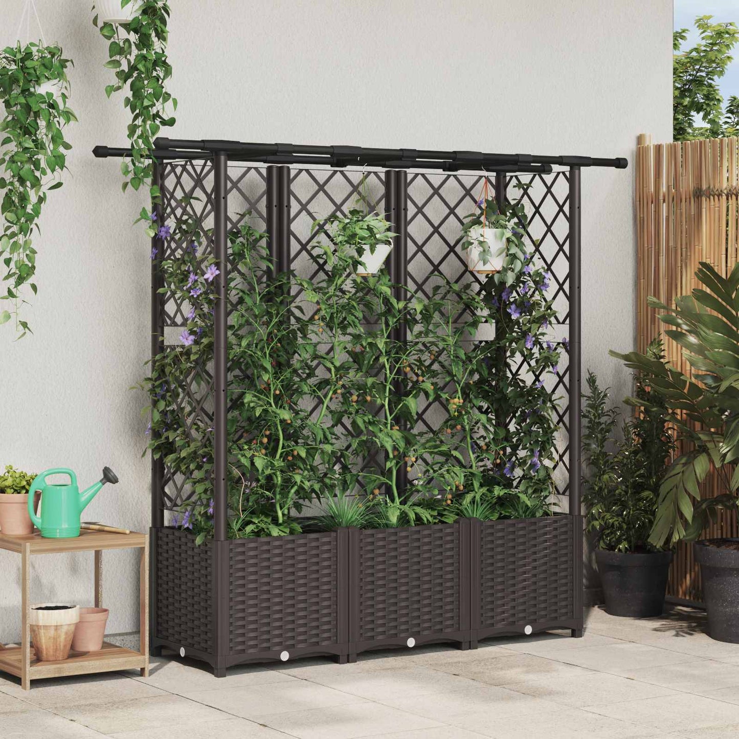 Hevet Bed med Trellis og Tak Brun 162,5 x 40 x 138 cm PP