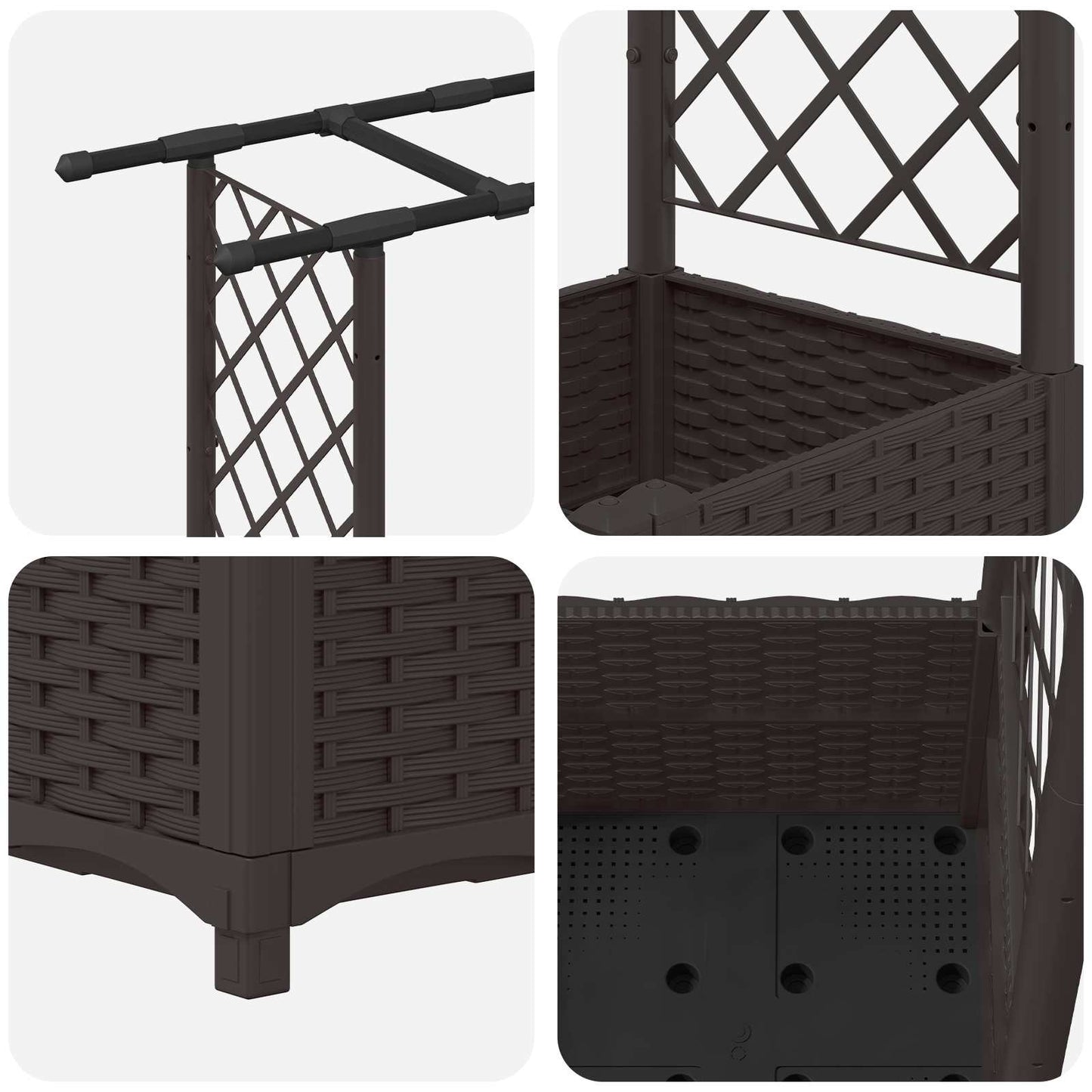 Hevet Bed med Trellis og Tak Brun 203 x 40 x 138 cm PP