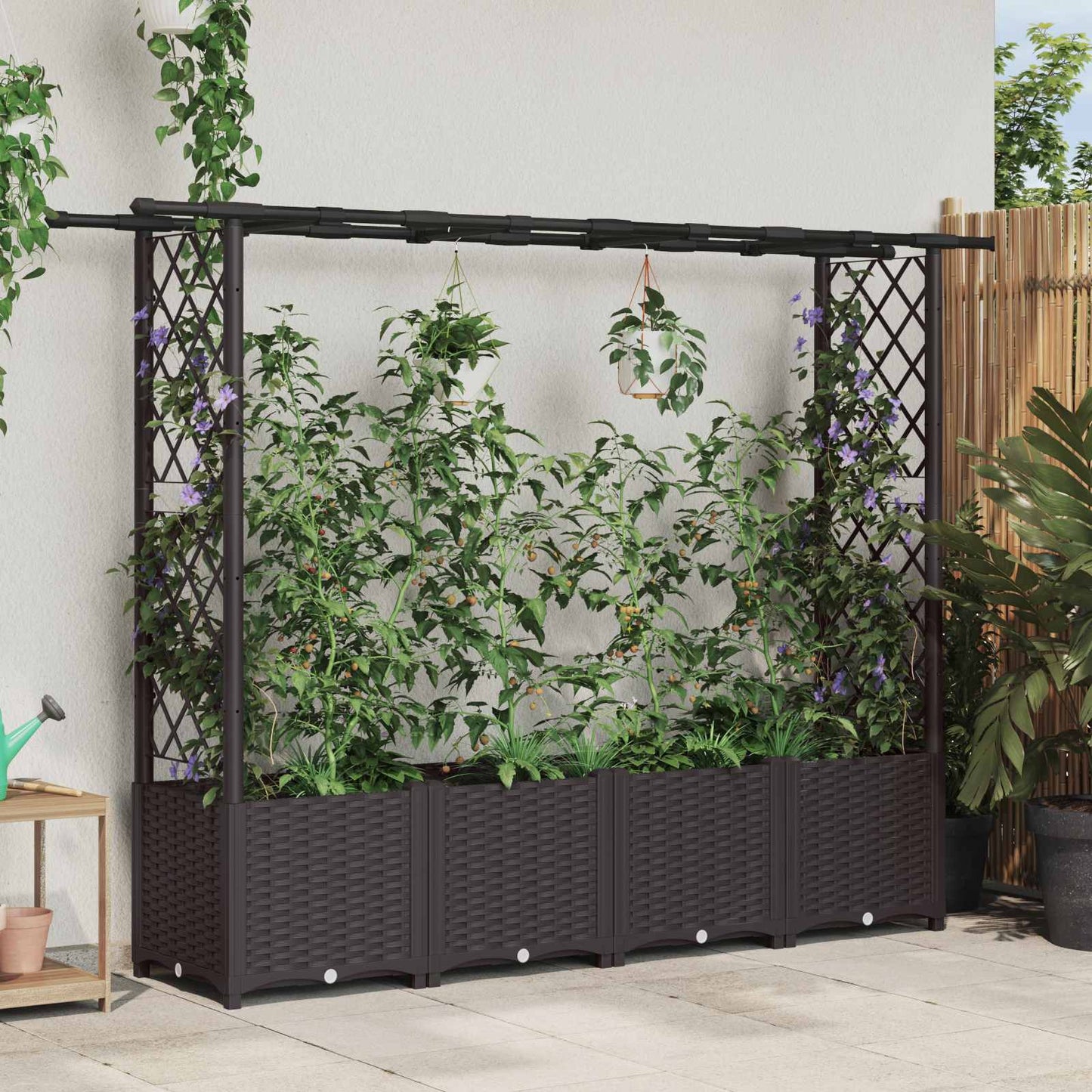 Hevet Bed med Trellis og Tak Brun 203 x 40 x 138 cm PP