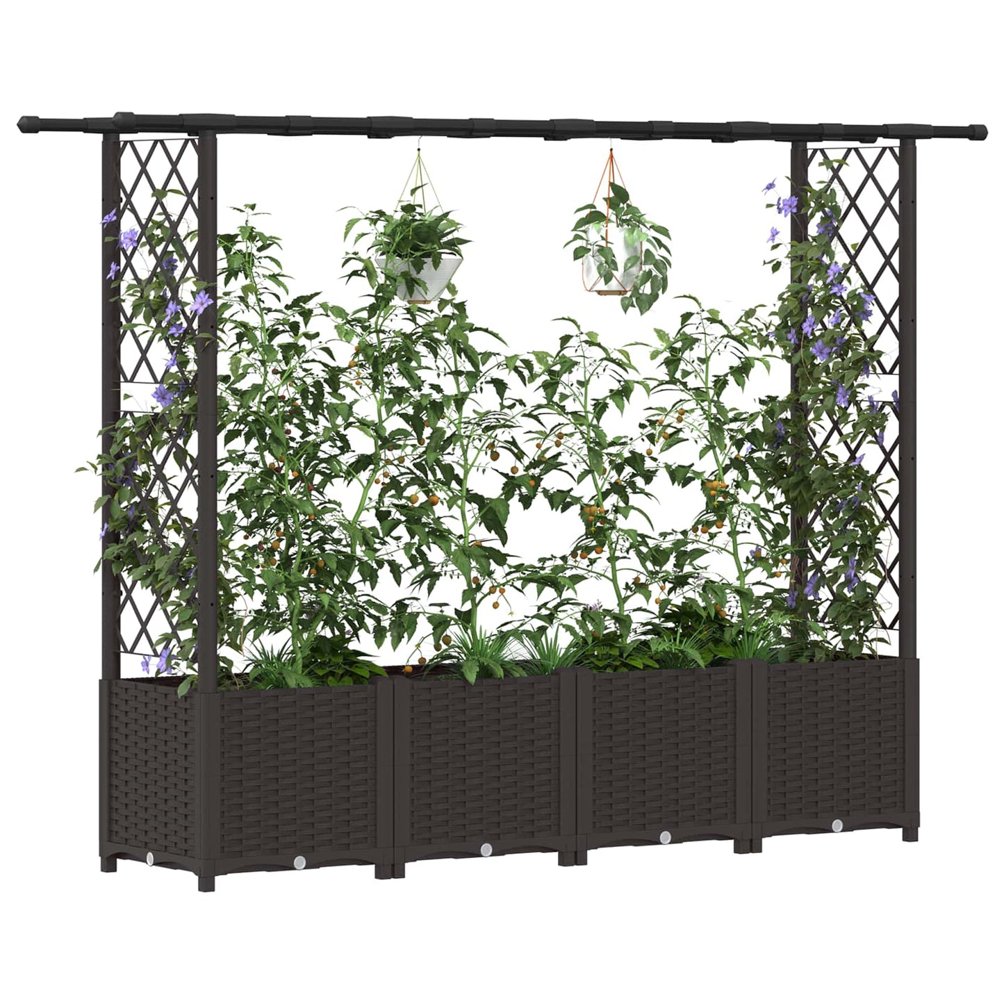 Hevet Bed med Trellis og Tak Brun 203 x 40 x 138 cm PP