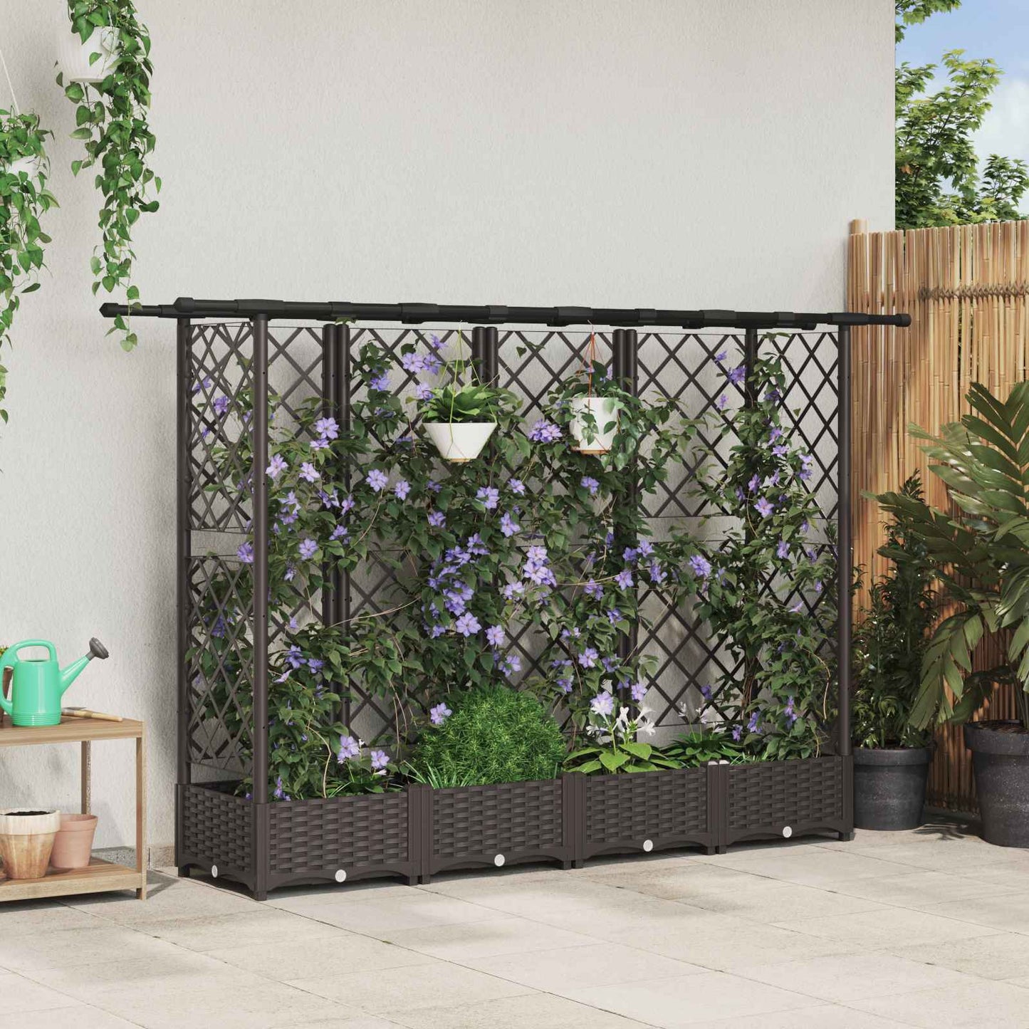 Hevet Bed med Trellis og Tak Brun 202,5 x 40 x 123 cm PP