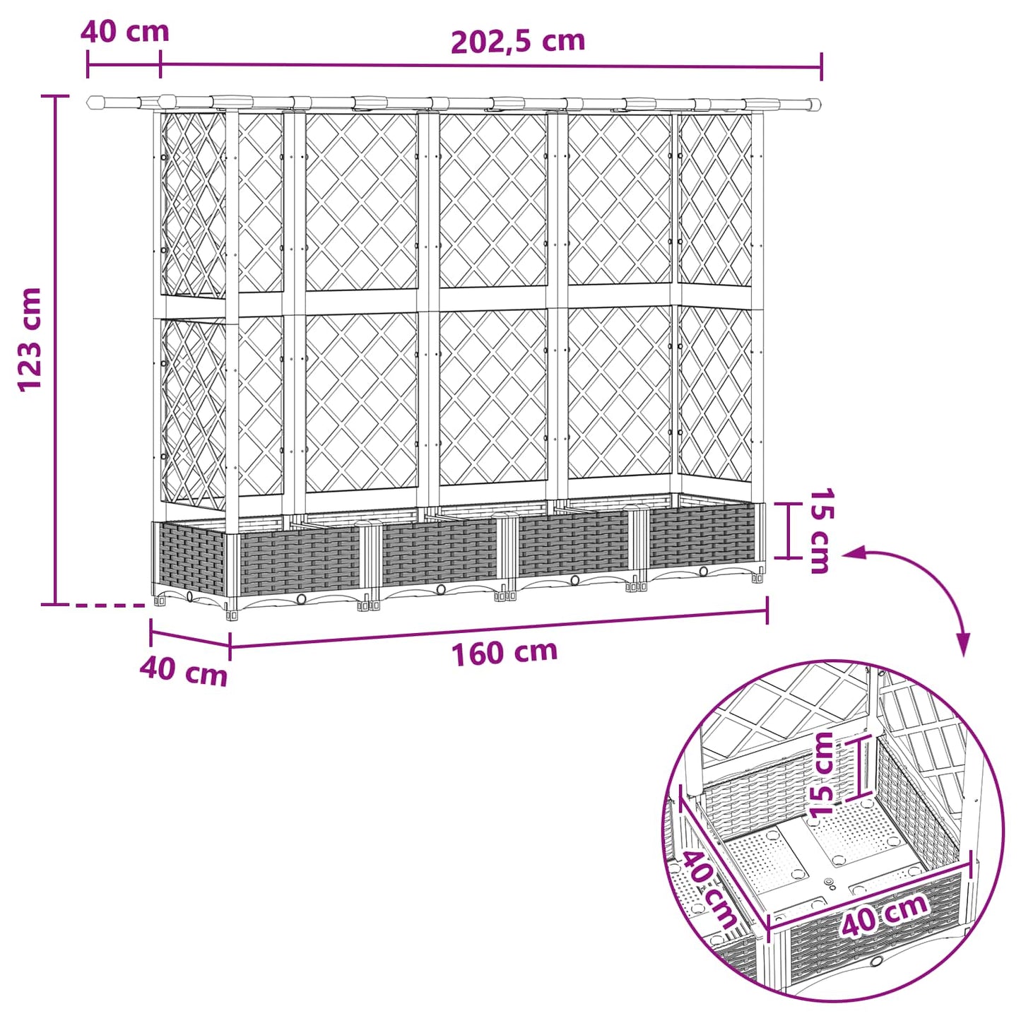 Hevet Bed med Trellis og Tak Brun 202,5 x 40 x 123 cm PP