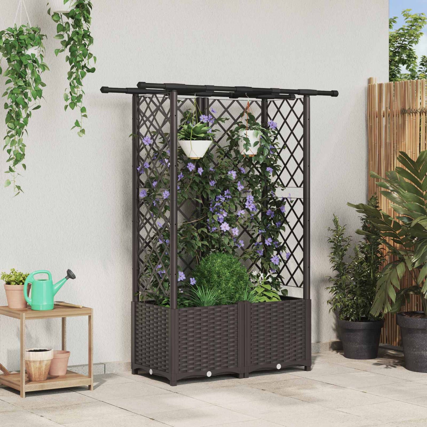 Hevet Bed med Trellis og Tak Brun 124 x 40 x 136 cm PP
