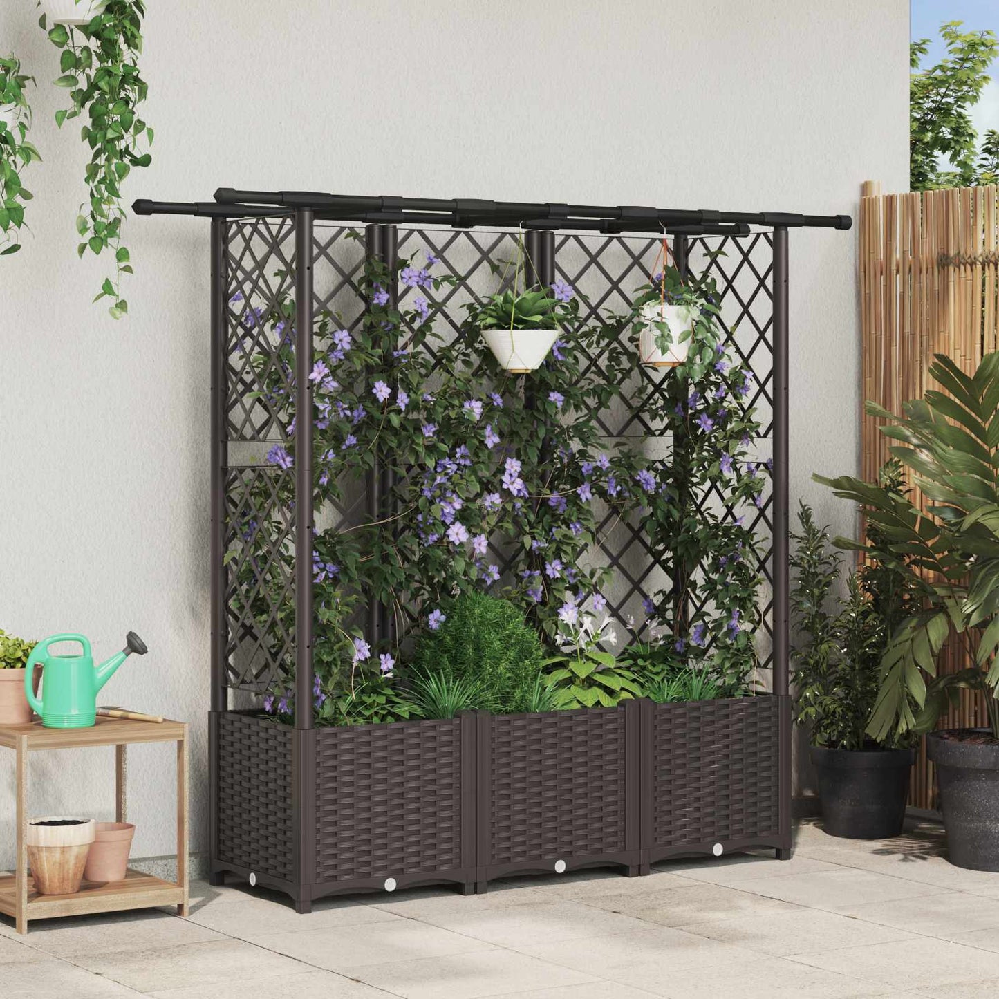 Hevet Bed med Trellis og Tak Brun 163,5 x 40 x 136 cm PP