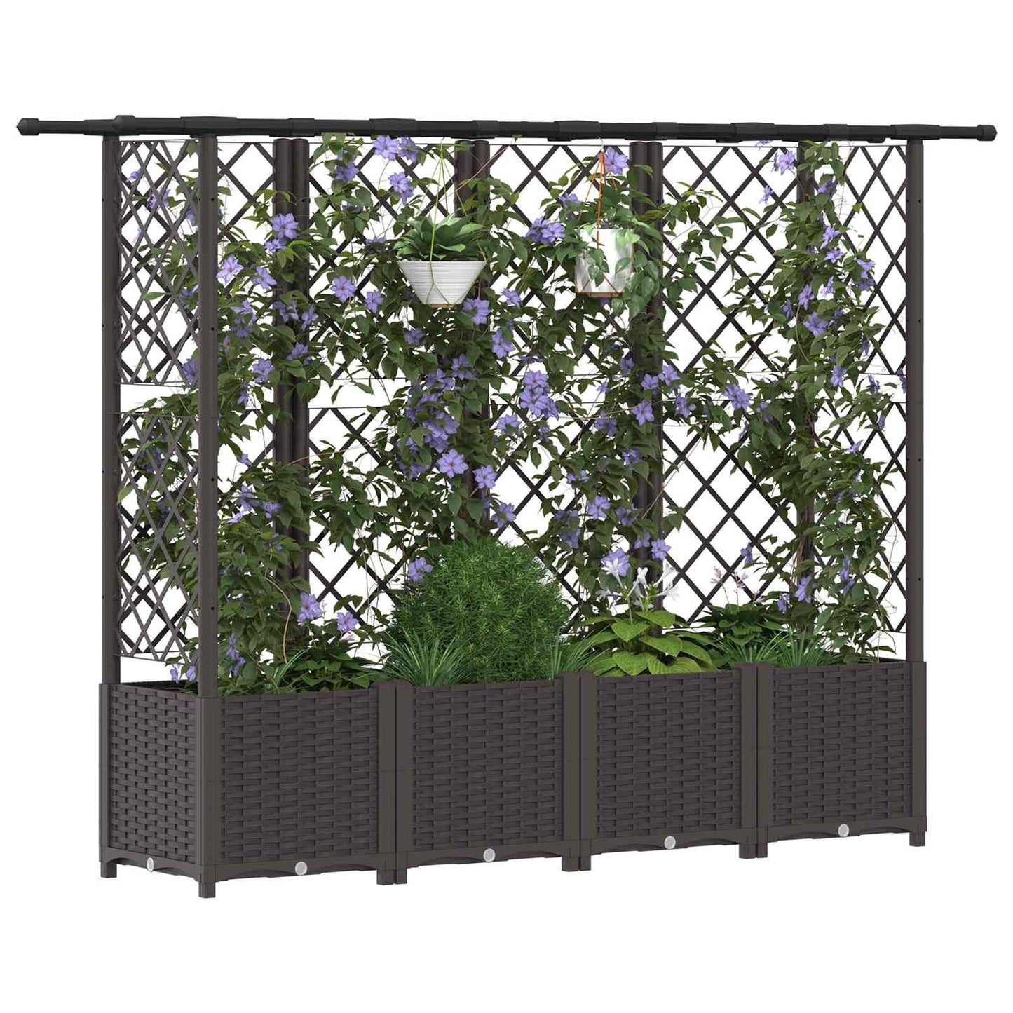 Hevet Bed med Trellis og Tak Brun 202 x 40 x 136 cm PP