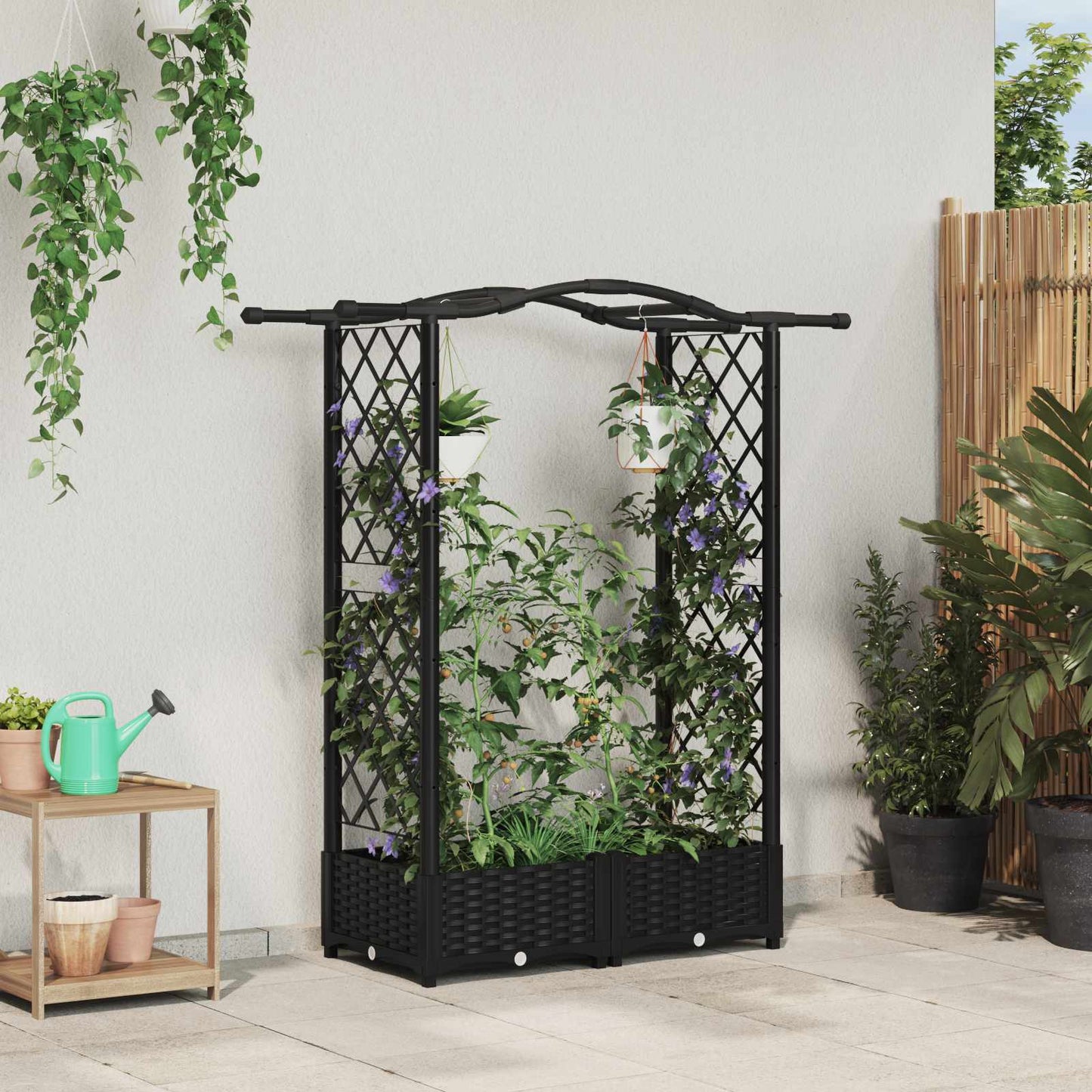 Hevet Bed med Trellis og Tak Svart 124 x 40 x 125 cm PP