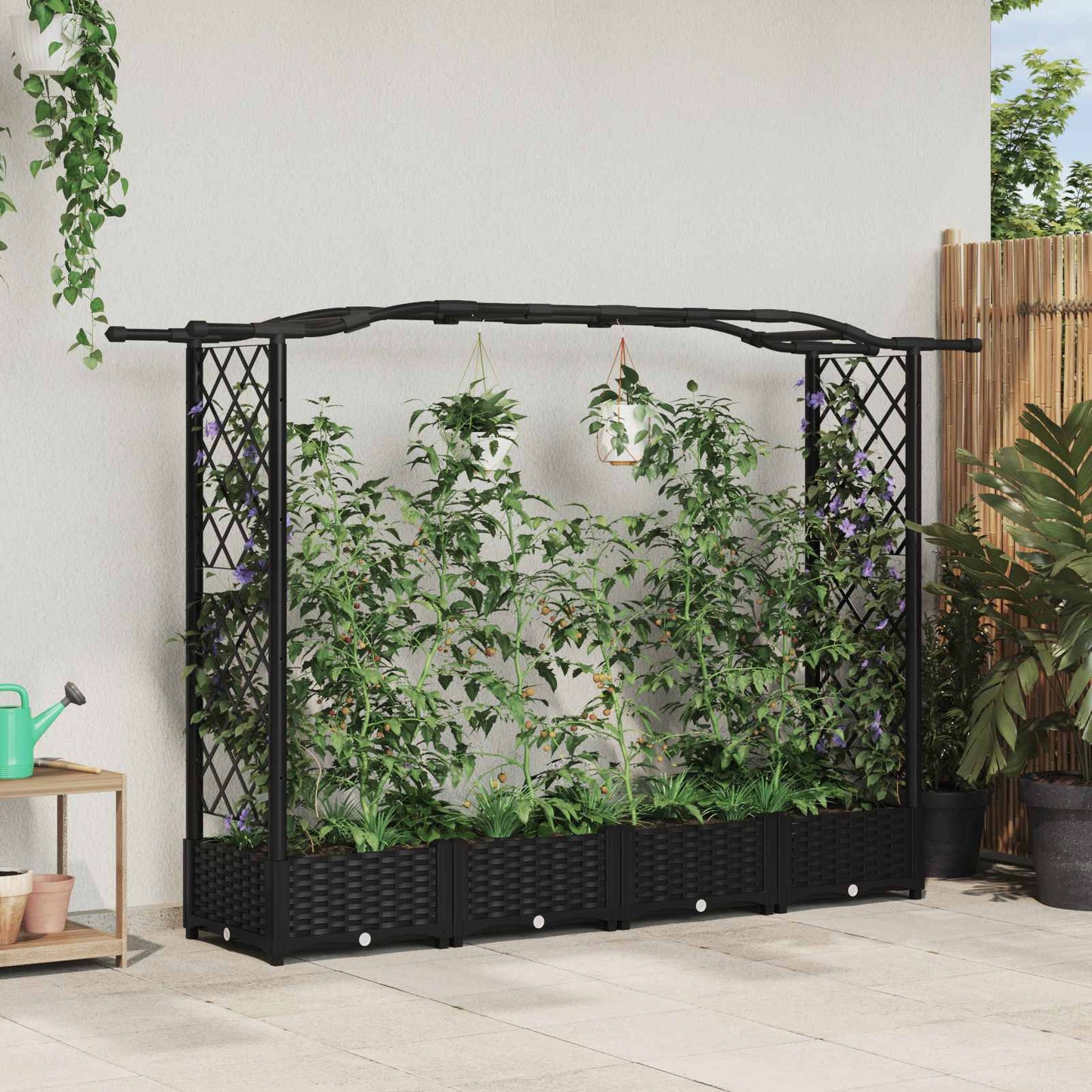 Hevet Bed med Trellis og Tak Svart 207 x 40 x 126 cm PP