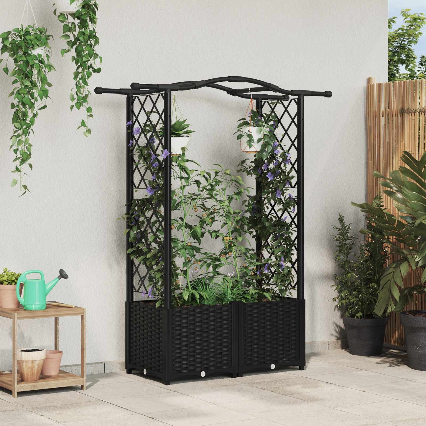 Hevet Bed med Trellis og Tak Svart 125 x 40 x 138 cm PP