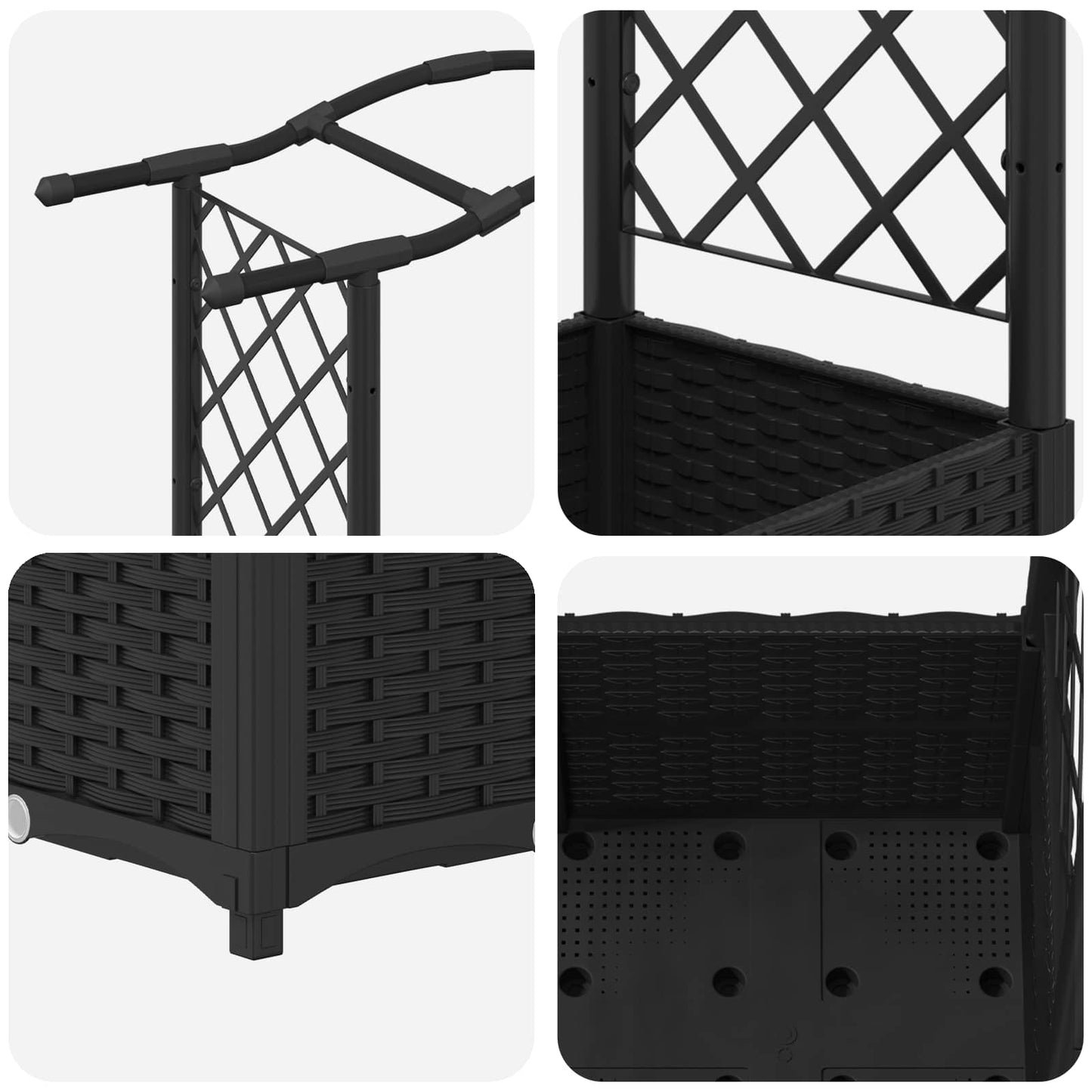 Hevet Bed med Trellis og Tak Svart 164 x 40 x 142 cm PP