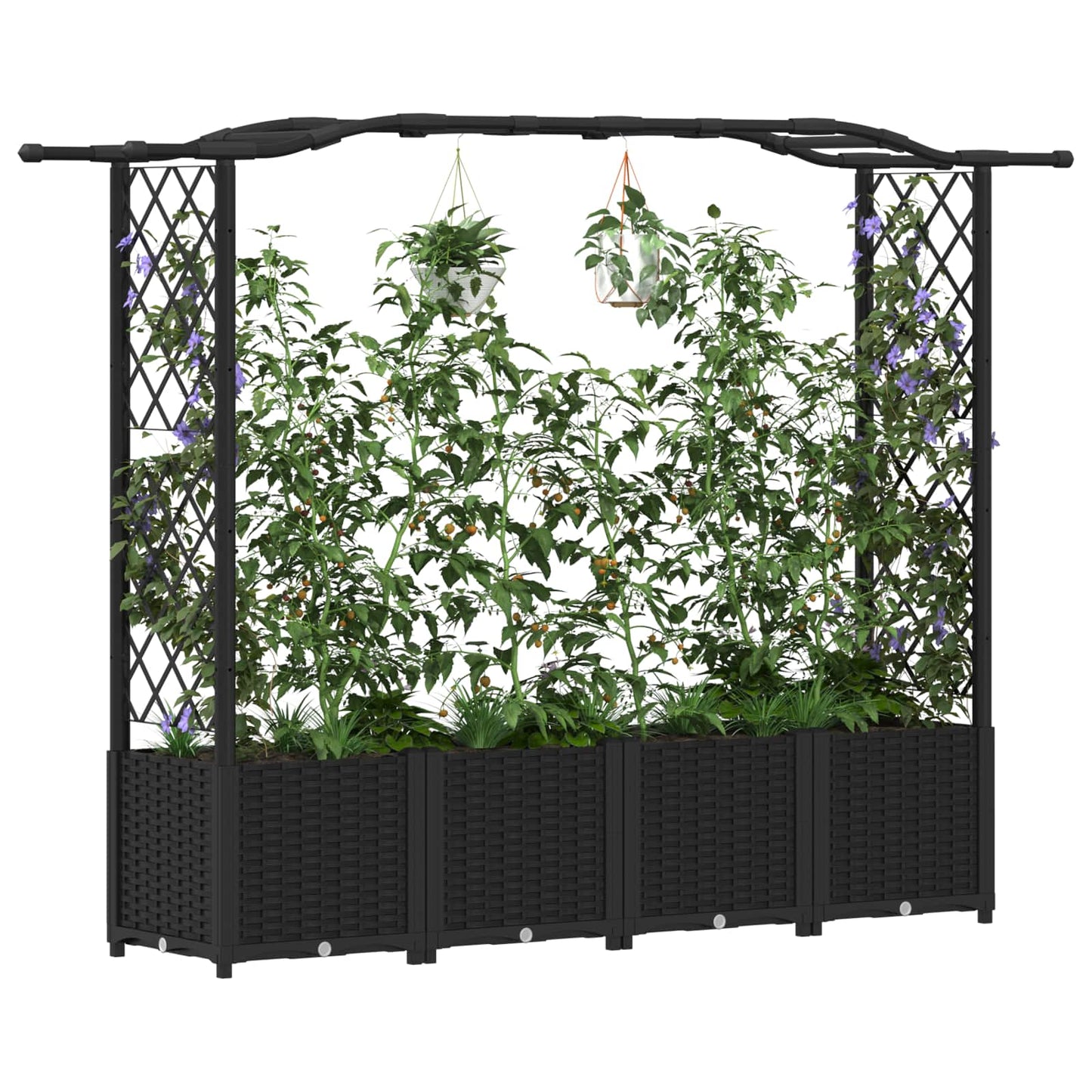 Hevet Bed med Trellis og Tak Svart 204 x 40 x 141 cm PP