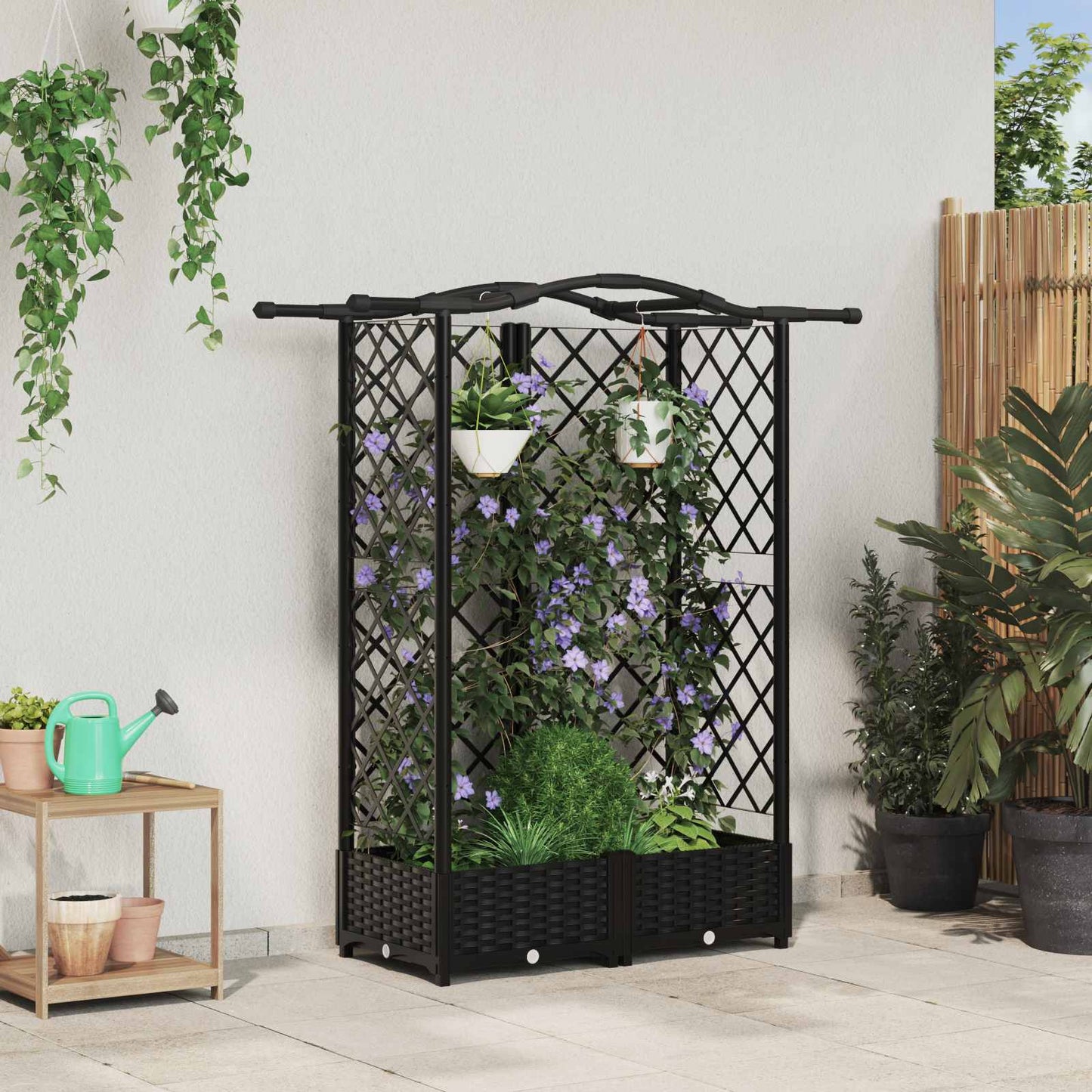 Hevet Bed med Trellis og Tak Svart 124 x 40 x 123 cm PP
