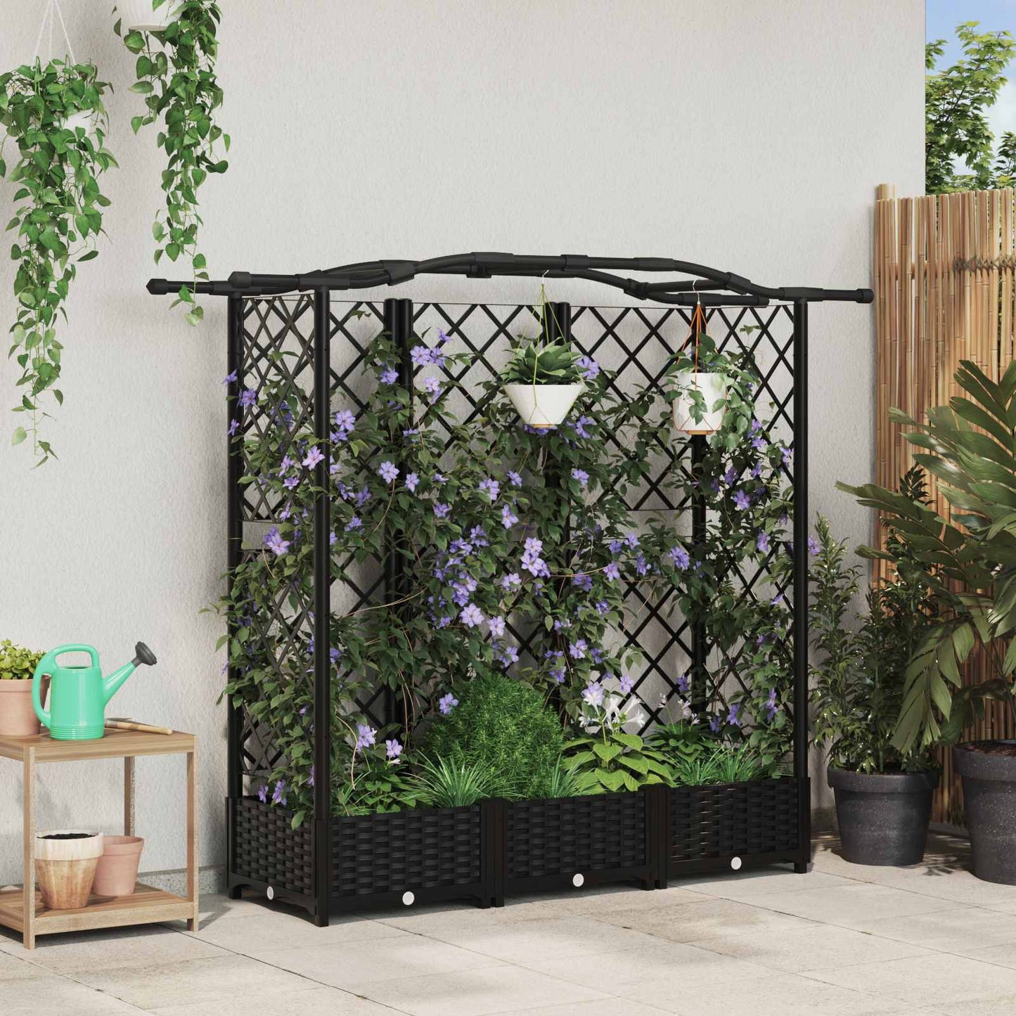 Hevet Bed med Trellis og Tak Svart 163 x 40 x 123 cm PP