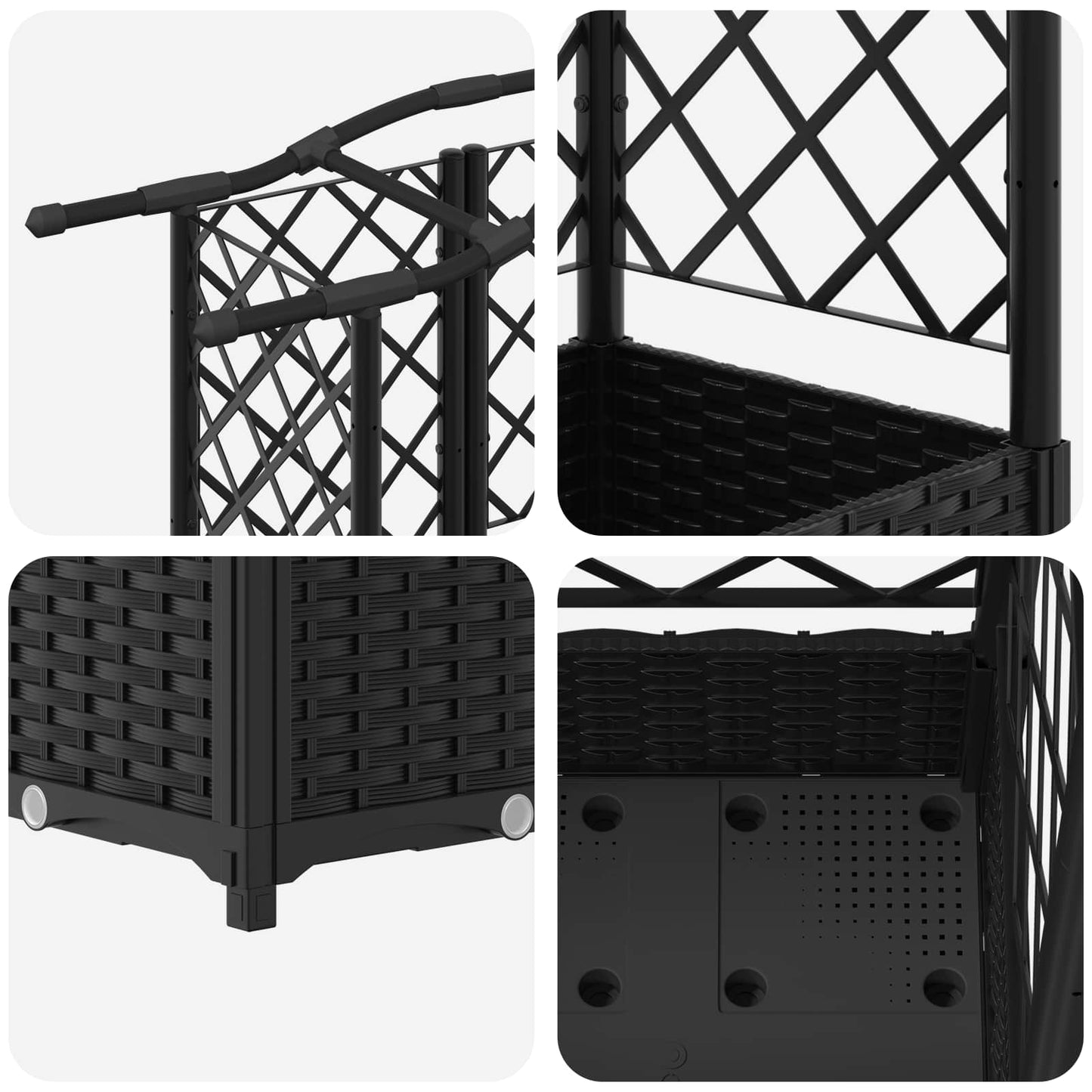 Hevet Bed med Trellis og Tak Svart 203,5 x 40 x 123 cm PP