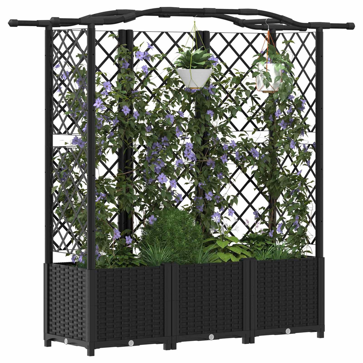 Hevet Bed med Trellis og Tak Svart 163 x 40 x 138 cm PP