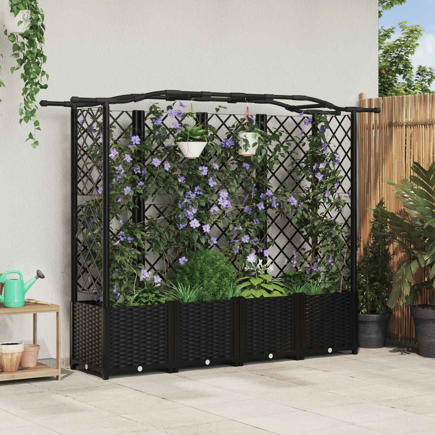 Hevet Bed med Trellis og Tak Svart 204 x 40 x 138 cm PP