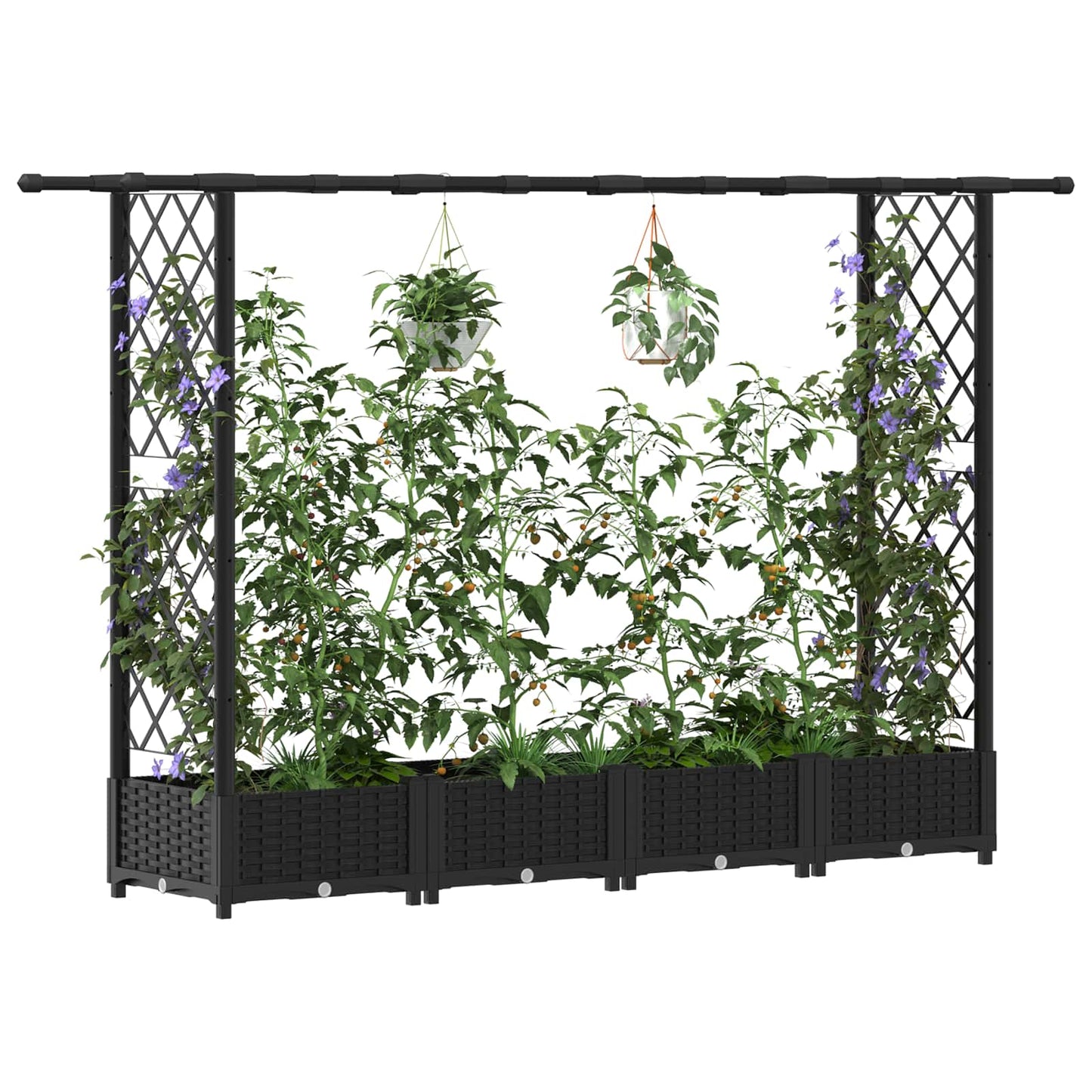 Hevet Bed med Trellis og Tak Svart 203 x 40 x 123 cm PP