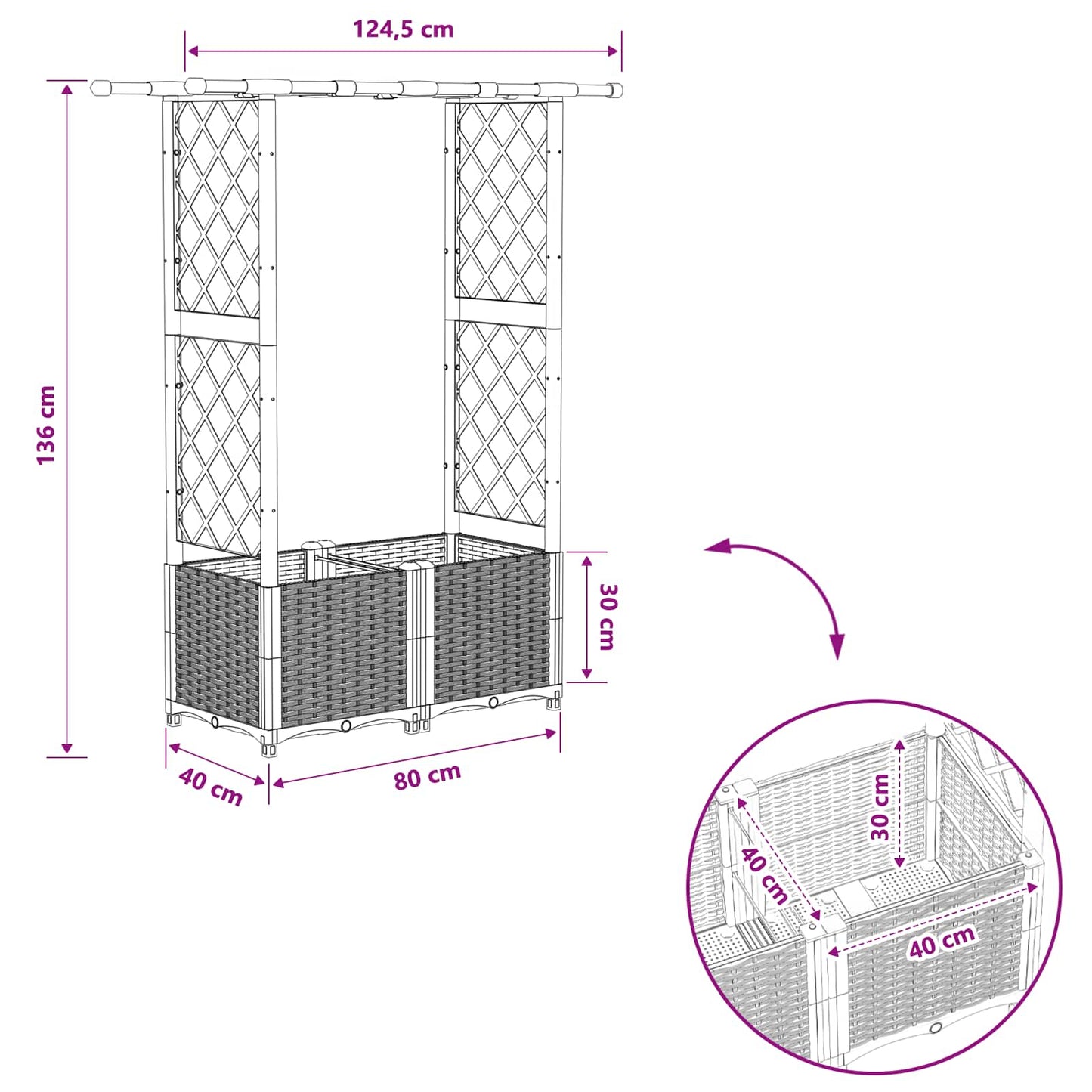 Hevet Bed med Trellis og Tak Svart 124,5 x 40 x 138 cm PP