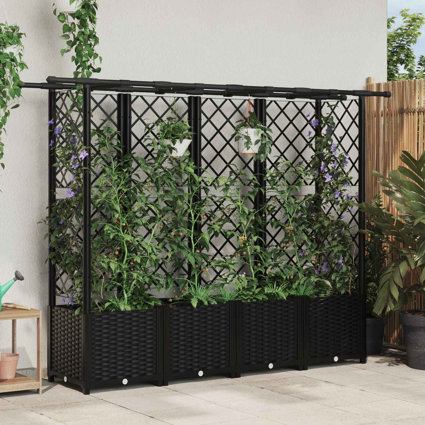 Hevet Bed med Trellis og Tak Svart 203 x 40 x 138 cm PP