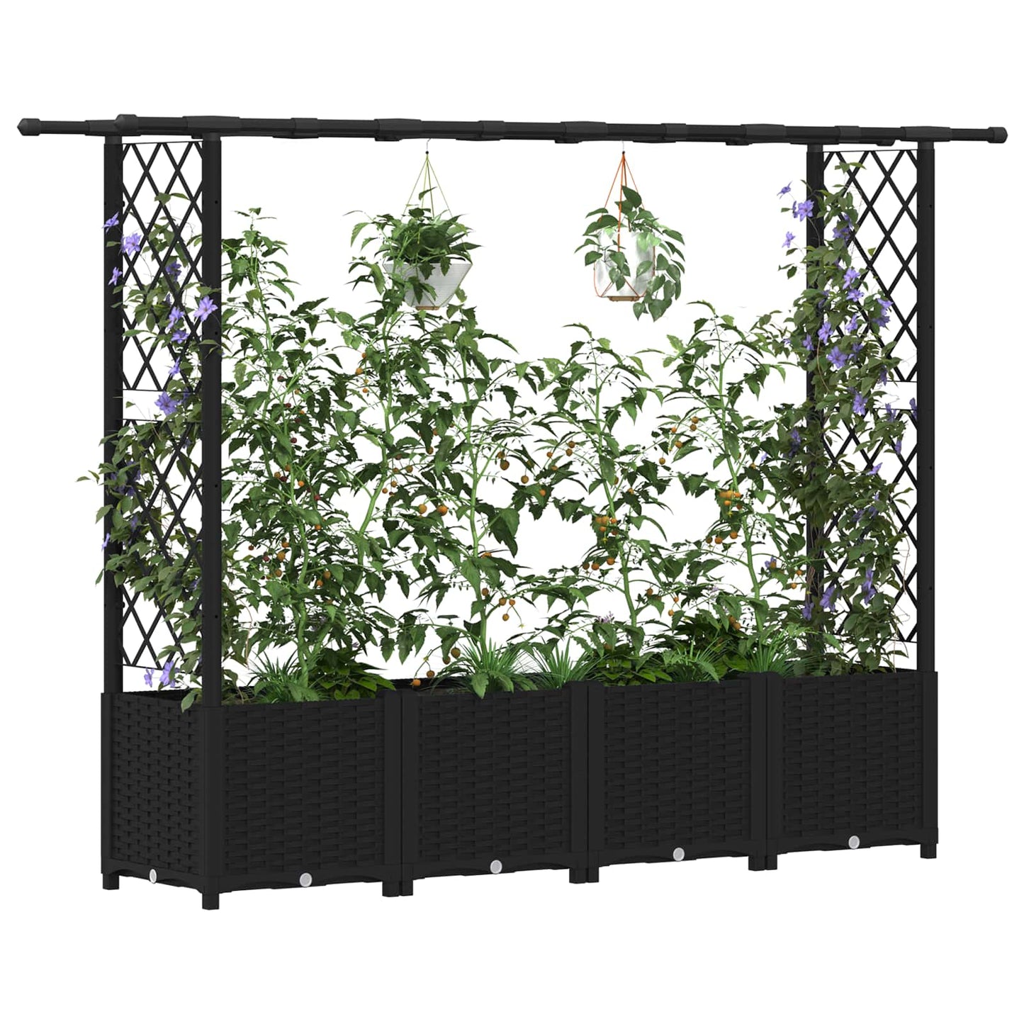 Hevet Bed med Trellis og Tak Svart 203 x 40 x 138 cm PP