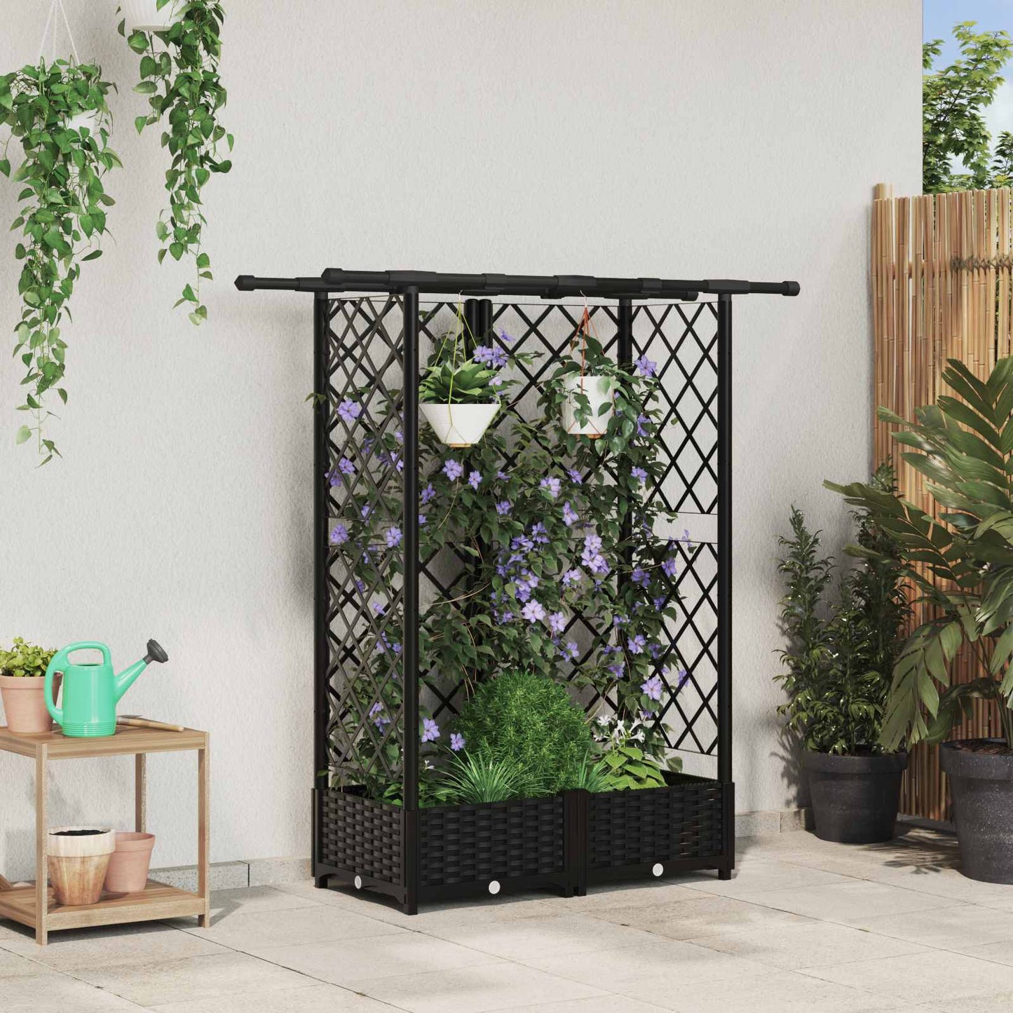 Hevet Bed med Trellis og Tak Svart 124 x 40 x 121 cm PP