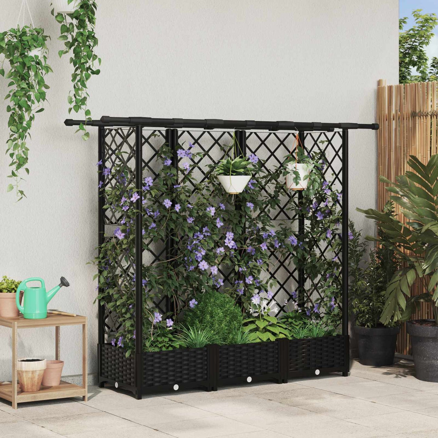 Hevet Bed med Trellis og Tak Svart 164 x 40 x 121 cm PP