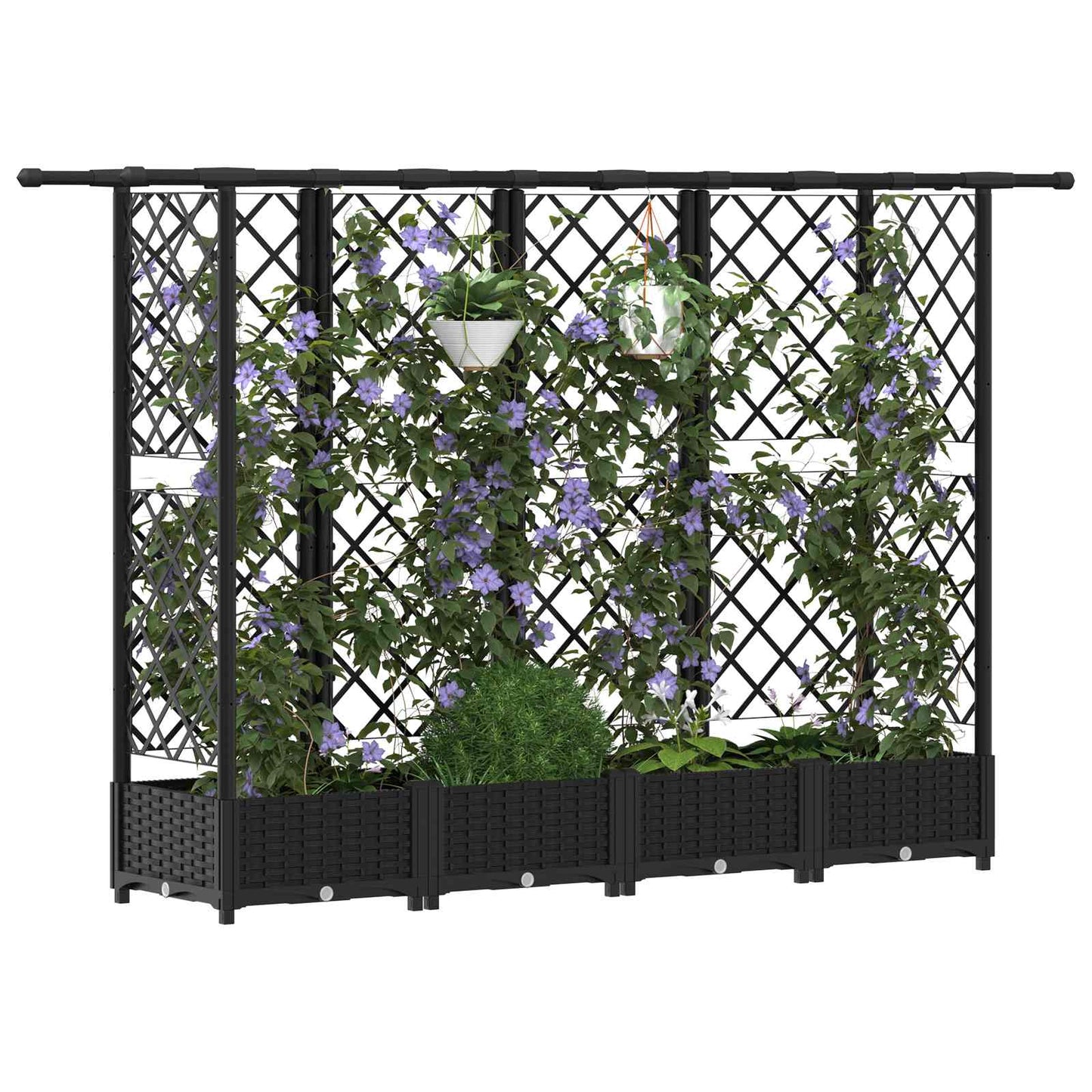 Hevet Bed med Trellis og Tak Svart 202,5 x 40 x 121 cm PP