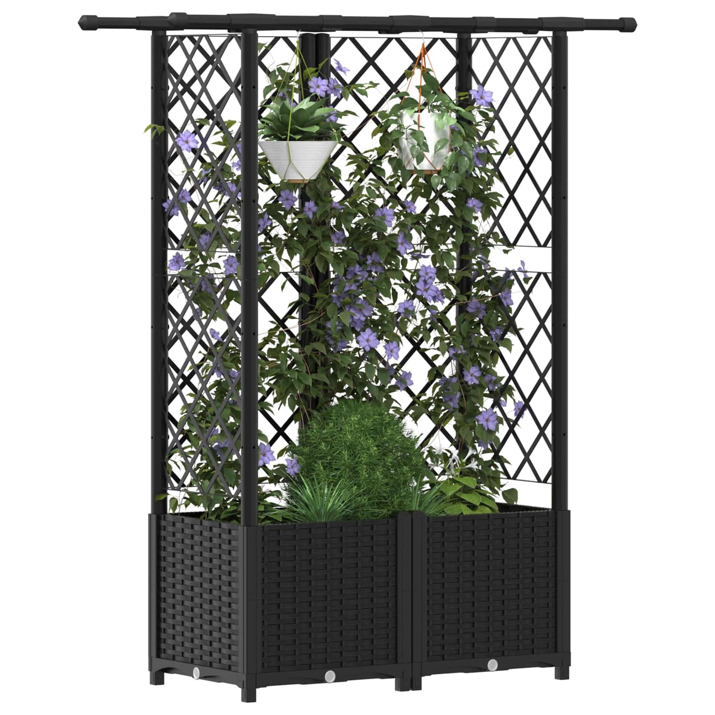 Hevet Bed med Trellis og Tak Svart 124 x 40 x 136 cm PP