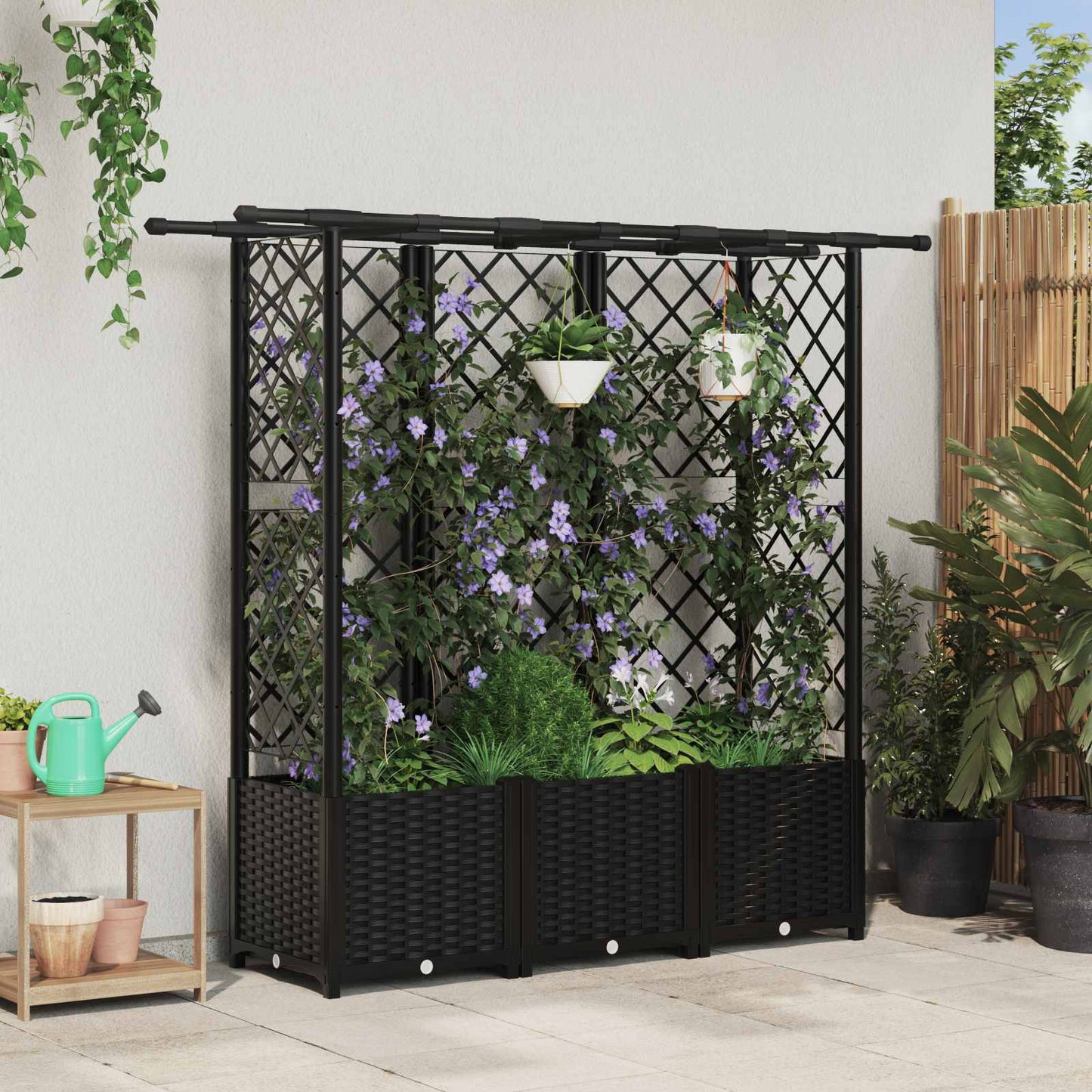 Hevet Bed med Trellis og Tak Svart 163,5 x 40 x 136 cm PP
