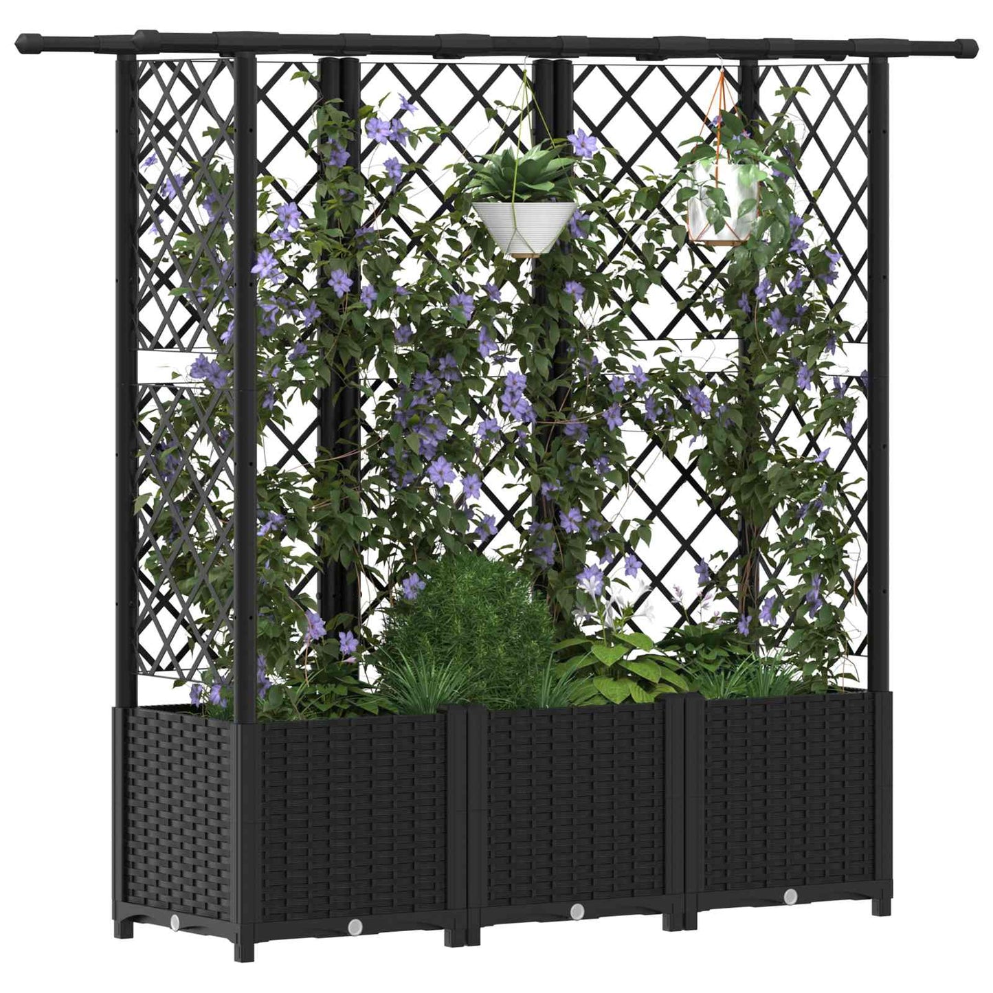 Hevet Bed med Trellis og Tak Svart 163,5 x 40 x 136 cm PP