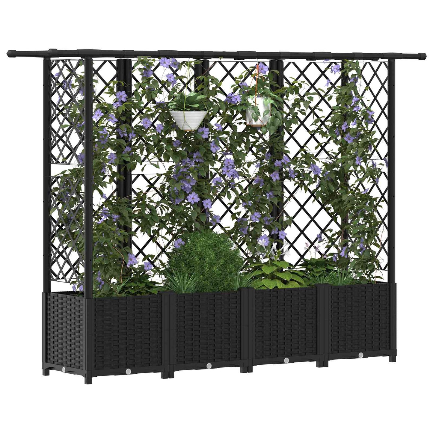 Hevet Bed med Trellis og Tak Svart 202 x 40 x 136 cm PP