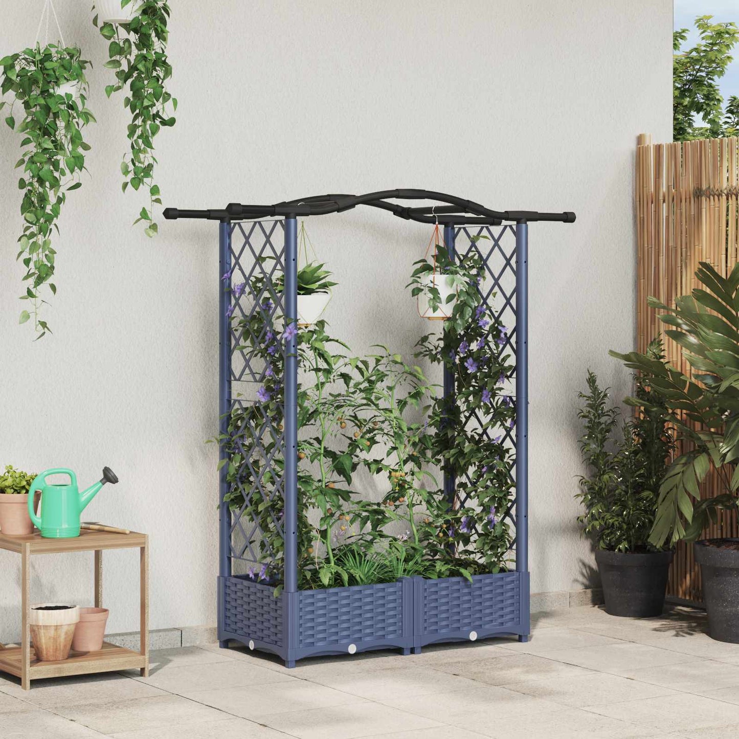 Hevet Bed med Trellis og Tak Grå 124 x 40 x 125 cm PP