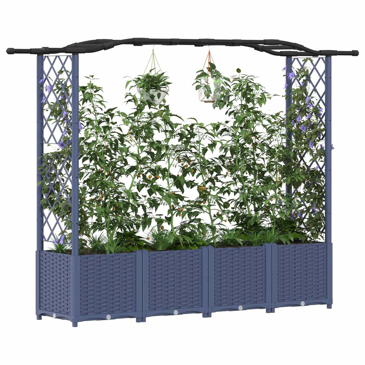 Hevet Bed med Trellis og Tak Grå 204 x 40 x 141 cm PP