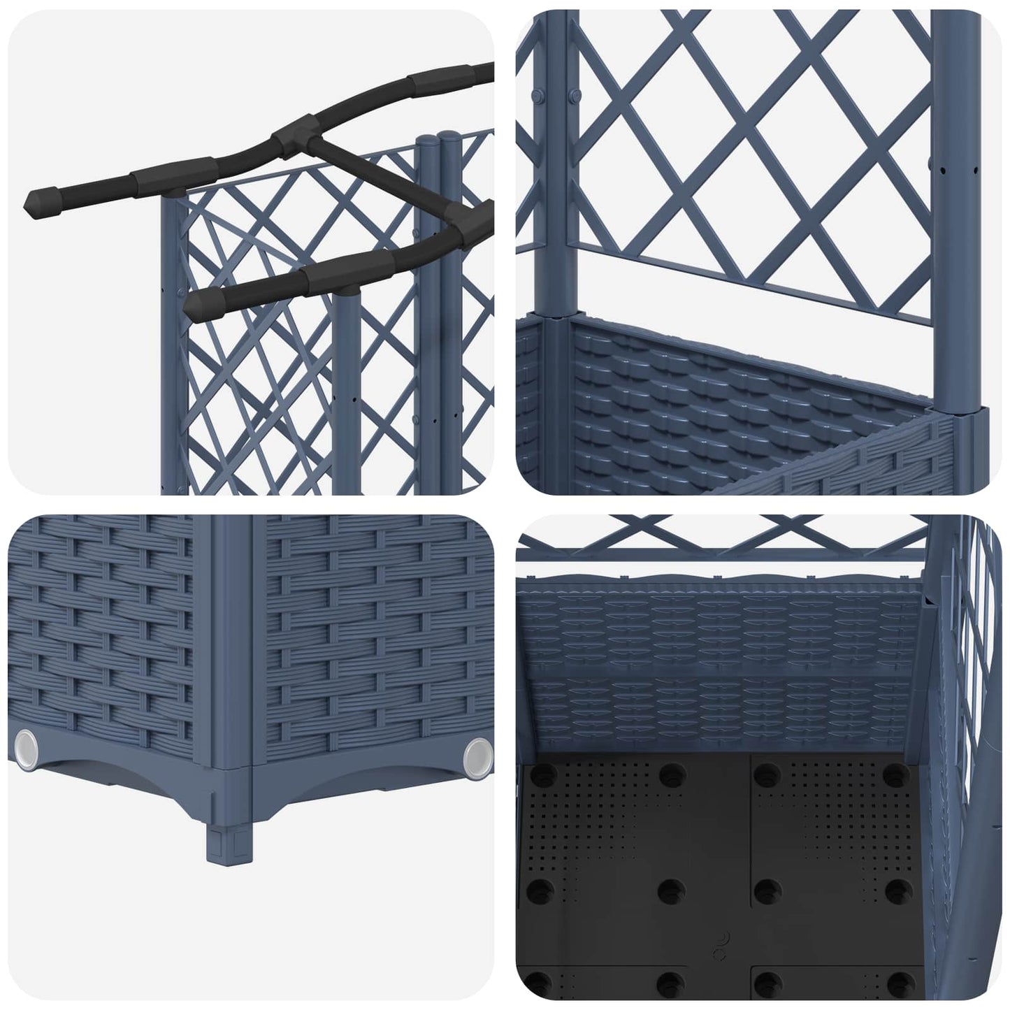Hevet Bed med Trellis og Tak Grå 122 x 40 x 138 cm PP