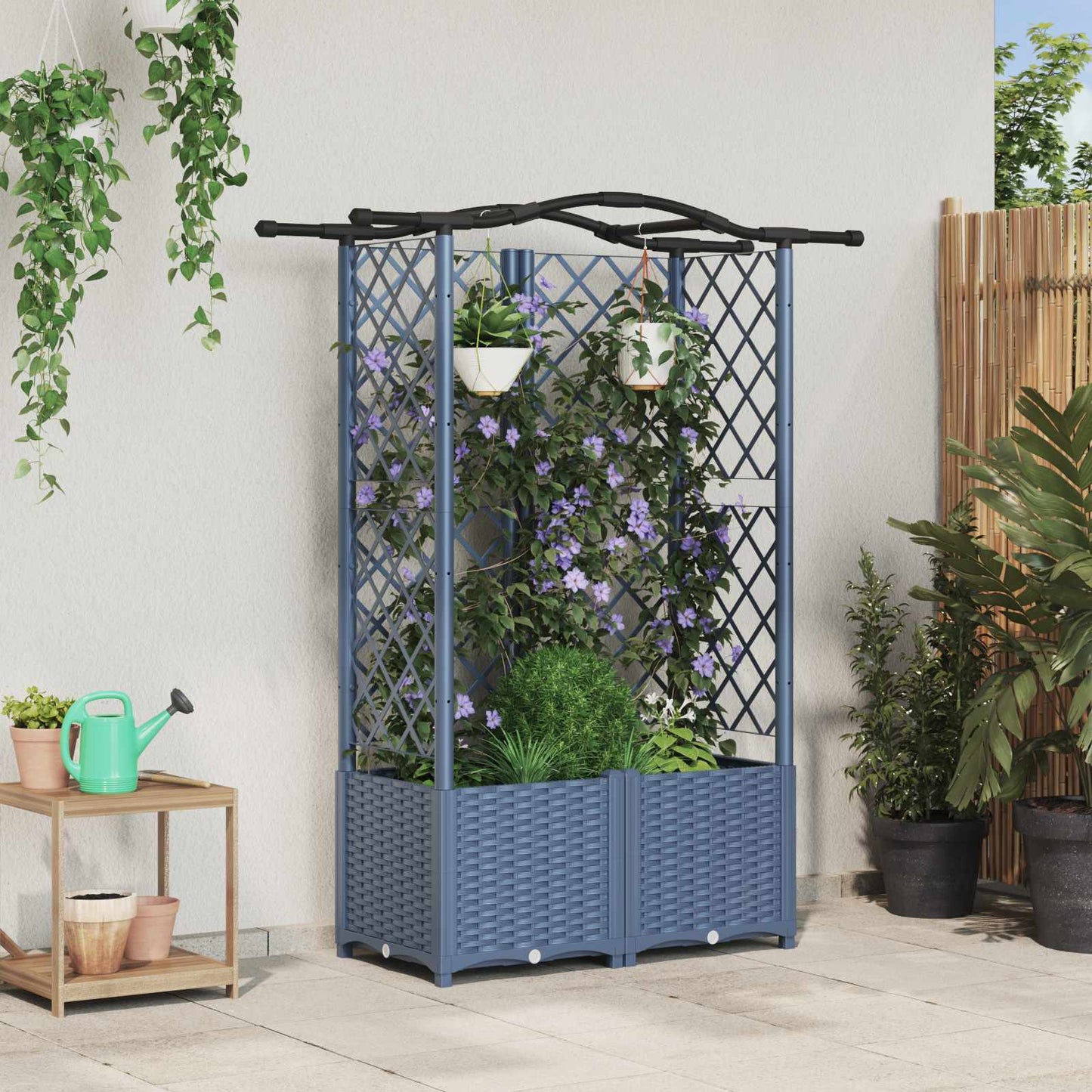 Hevet Bed med Trellis og Tak Grå 122 x 40 x 138 cm PP