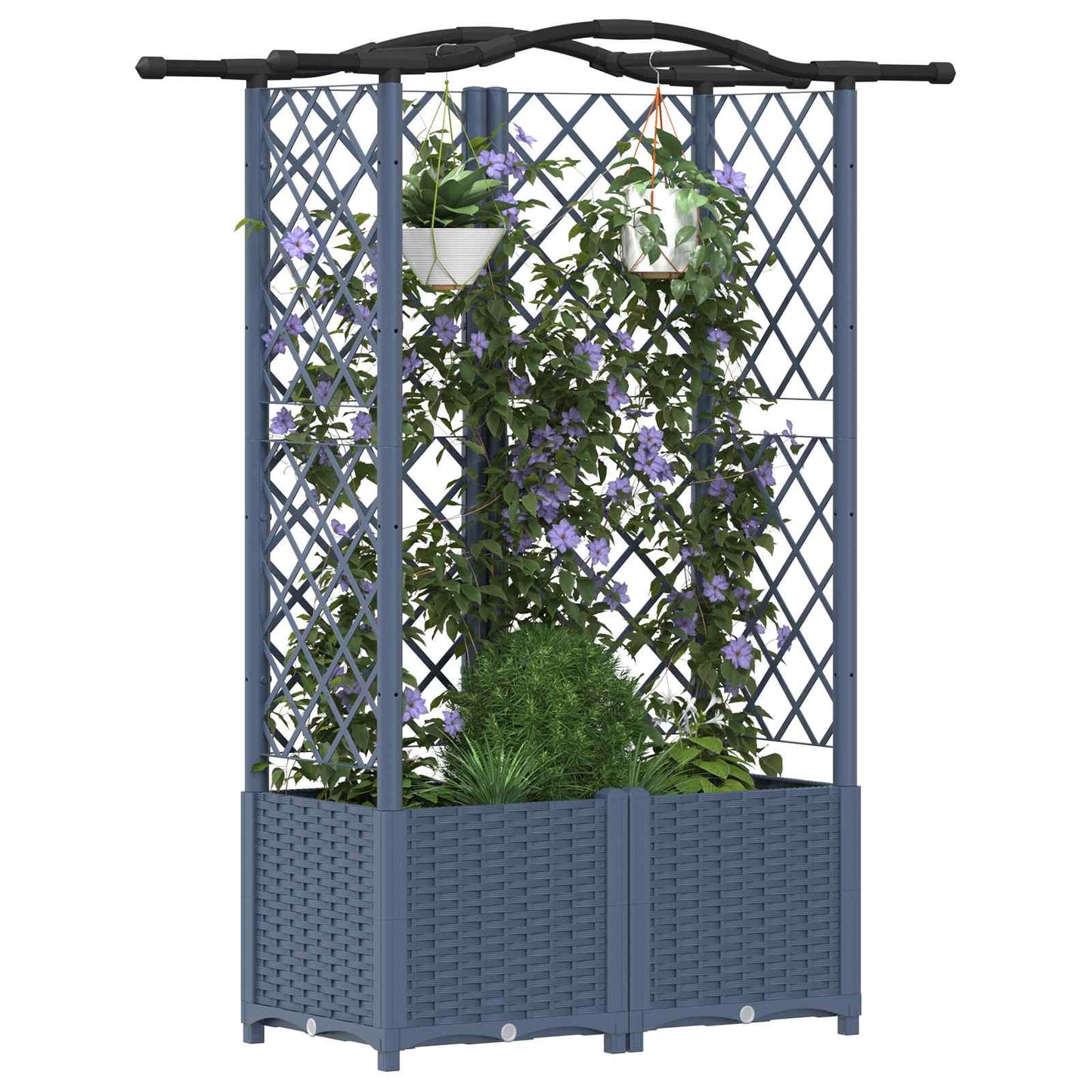 Hevet Bed med Trellis og Tak Grå 122 x 40 x 138 cm PP