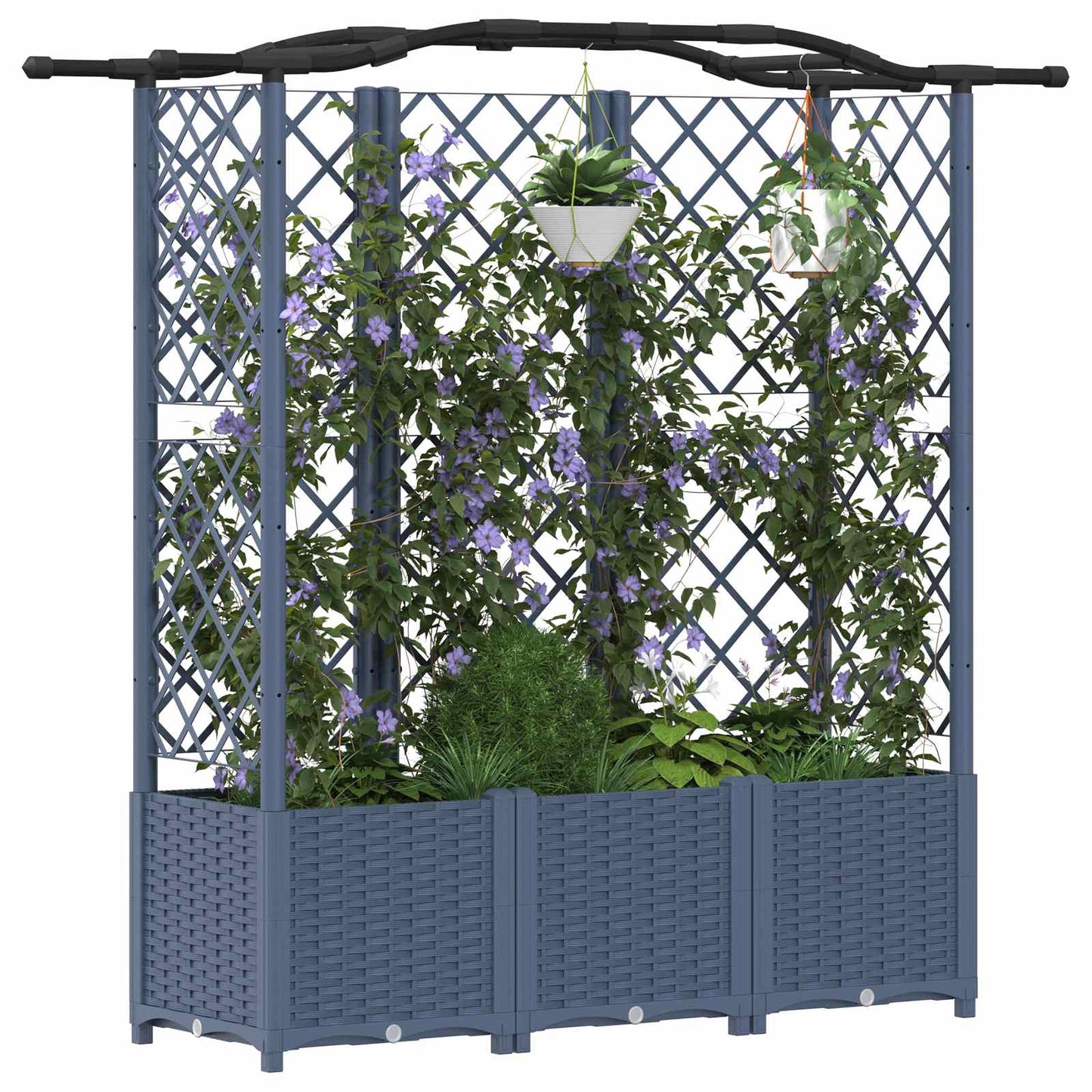 Hevet Bed med Trellis og Tak Grå 163 x 40 x 138 cm PP