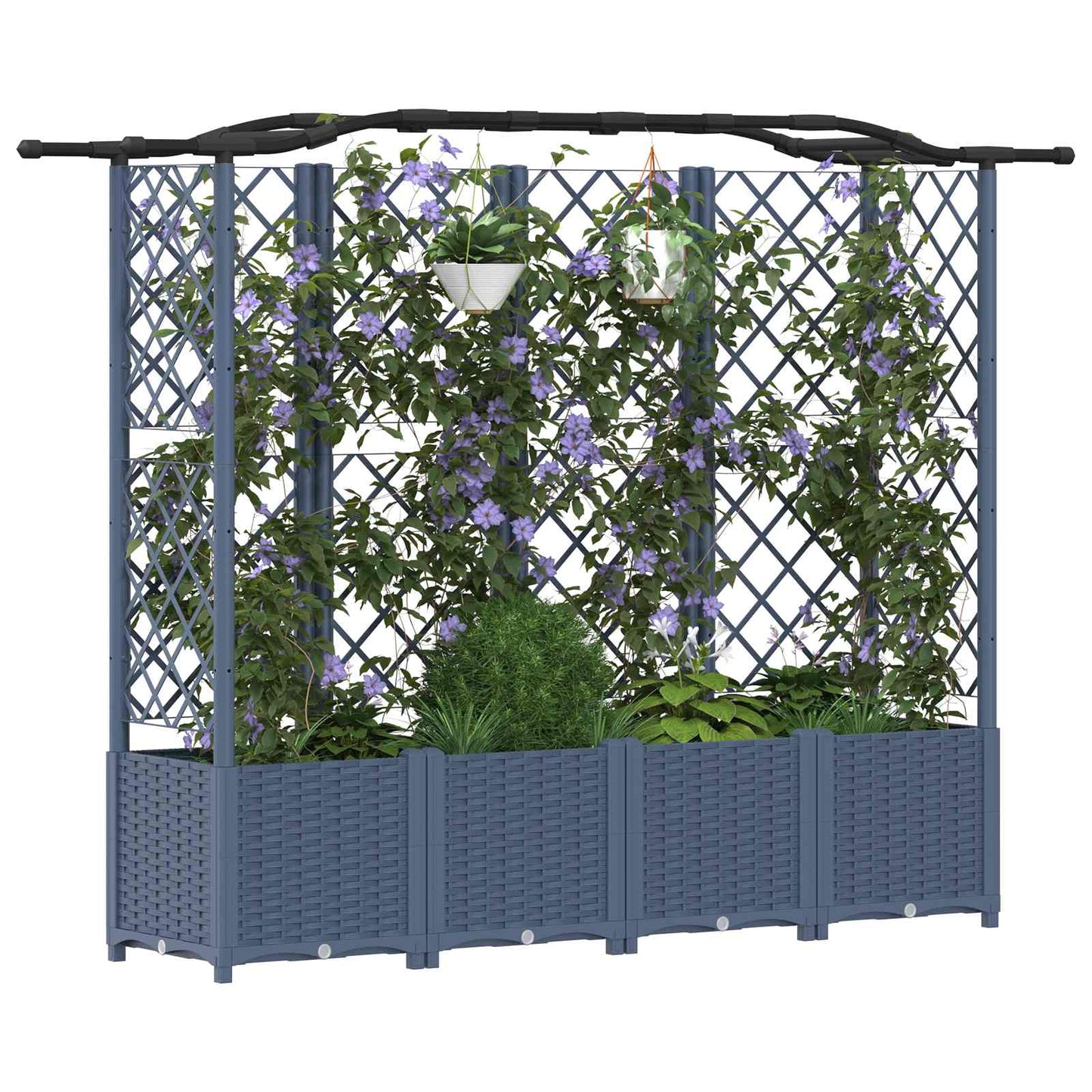Hevet Bed med Trellis og Tak Grå 204 x 40 x 138 cm PP