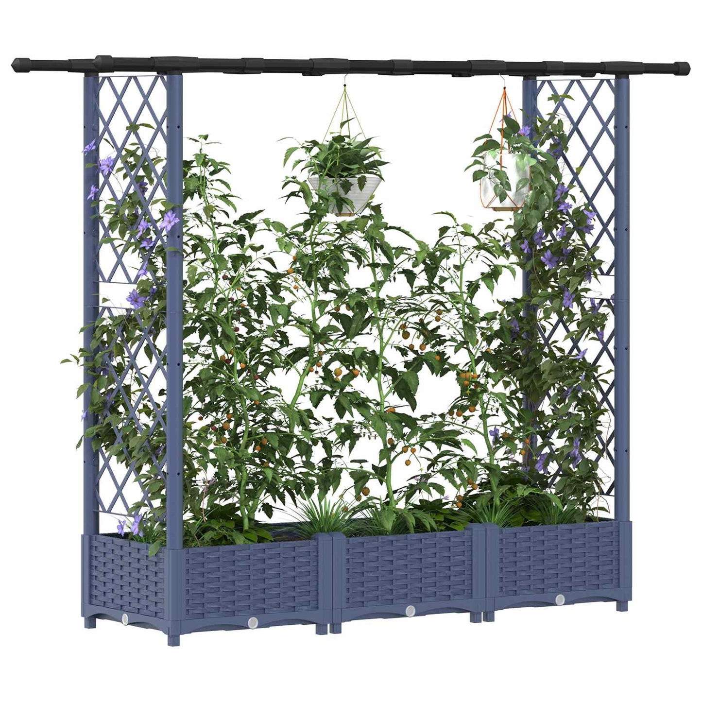 Hevet Bed med Trellis og Tak Grå 164 x 40 x 123 cm PP