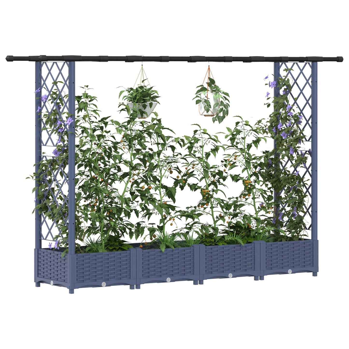Hevet Bed med Trellis og Tak Grå 203 x 40 x 123 cm PP