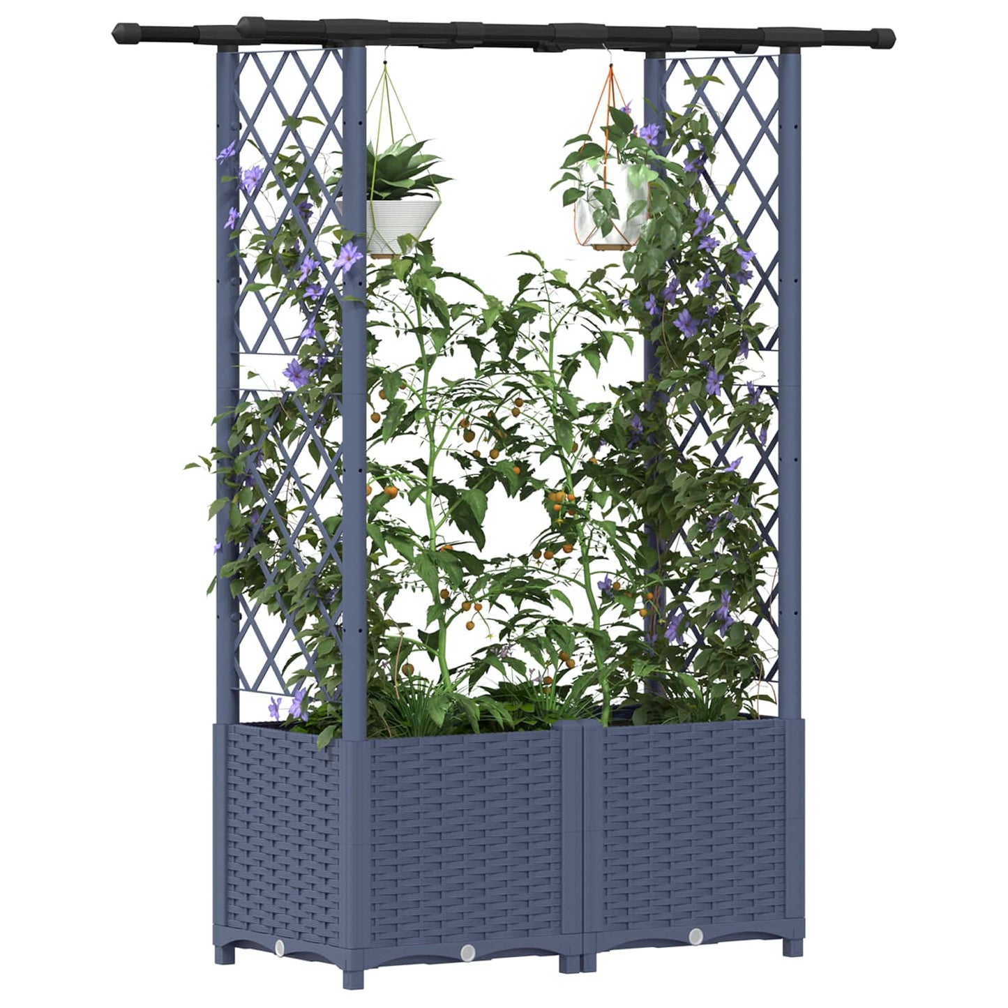 Hevet Bed med Trellis og Tak Grå 124,5 x 40 x 138 cm PP