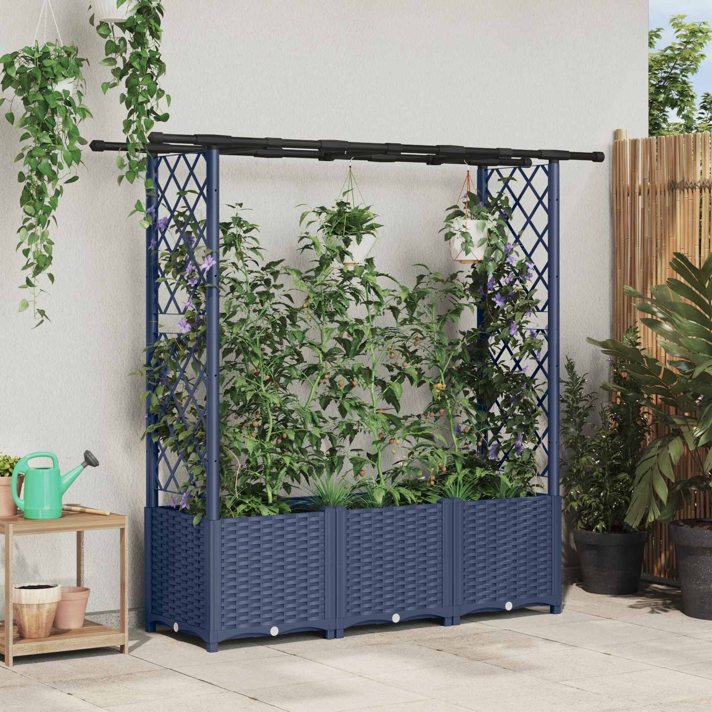 Hevet Bed med Trellis og Tak Grå 162,5 x 40 x 138 cm PP