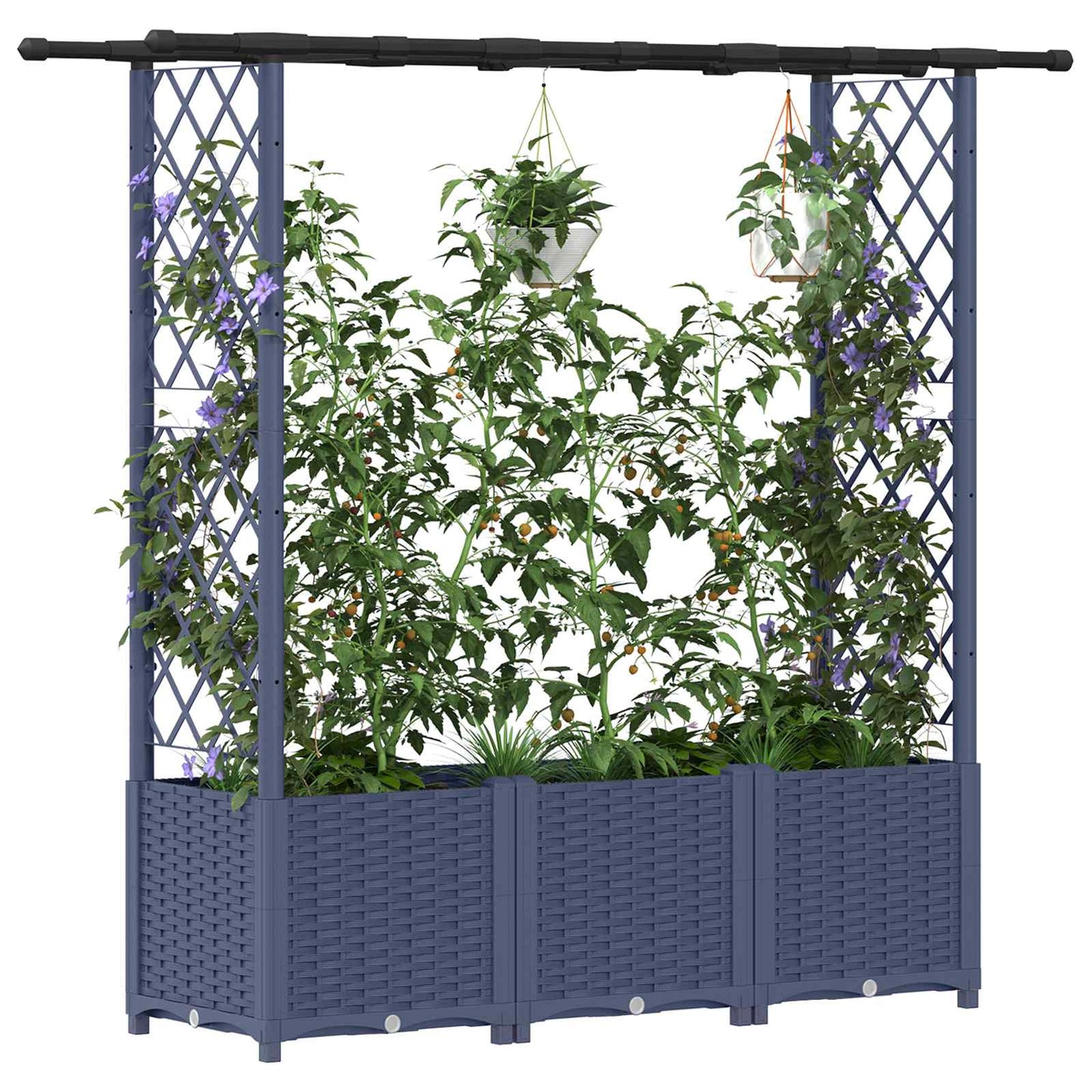 Hevet Bed med Trellis og Tak Grå 162,5 x 40 x 138 cm PP