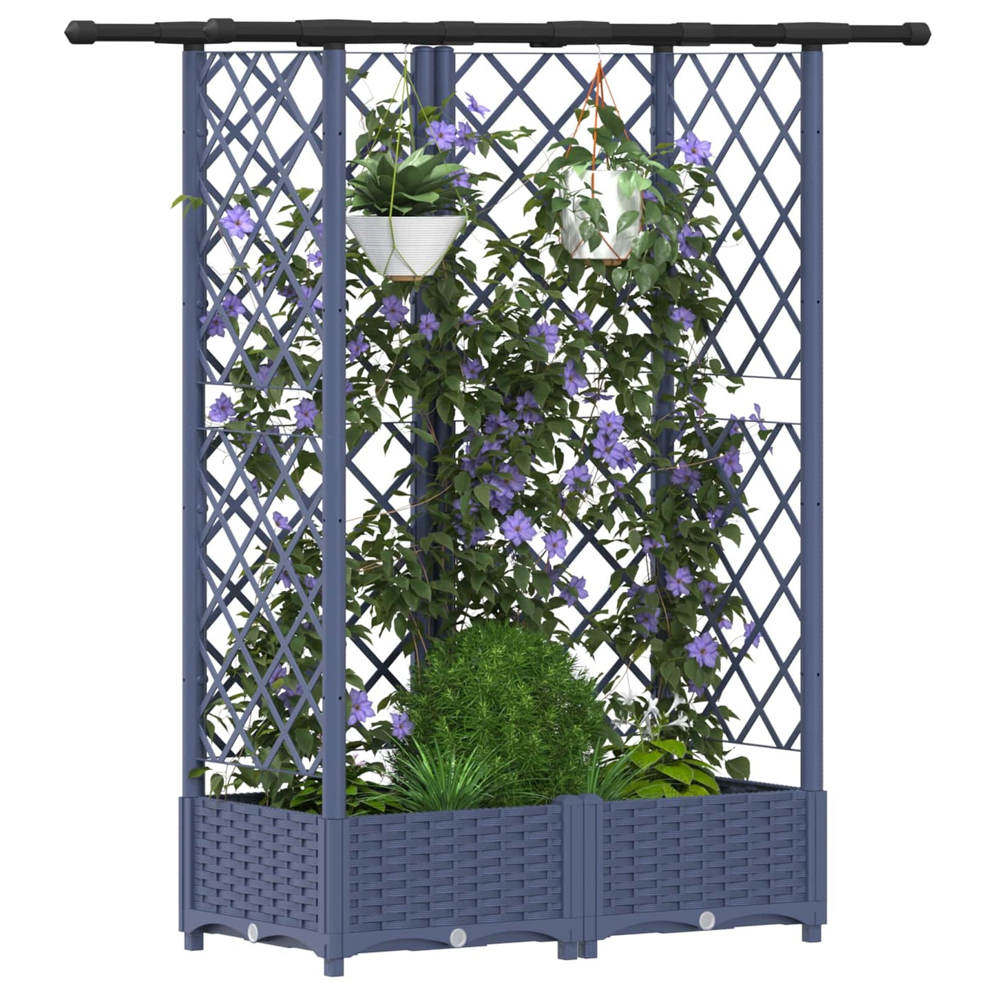 Hevet Bed med Trellis og Tak Grå 124 x 40 x 121 cm PP