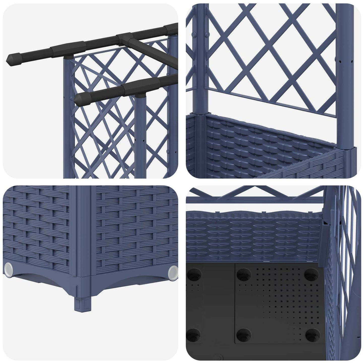 Hevet Bed med Trellis og Tak Grå 164 x 40 x 123 cm PP